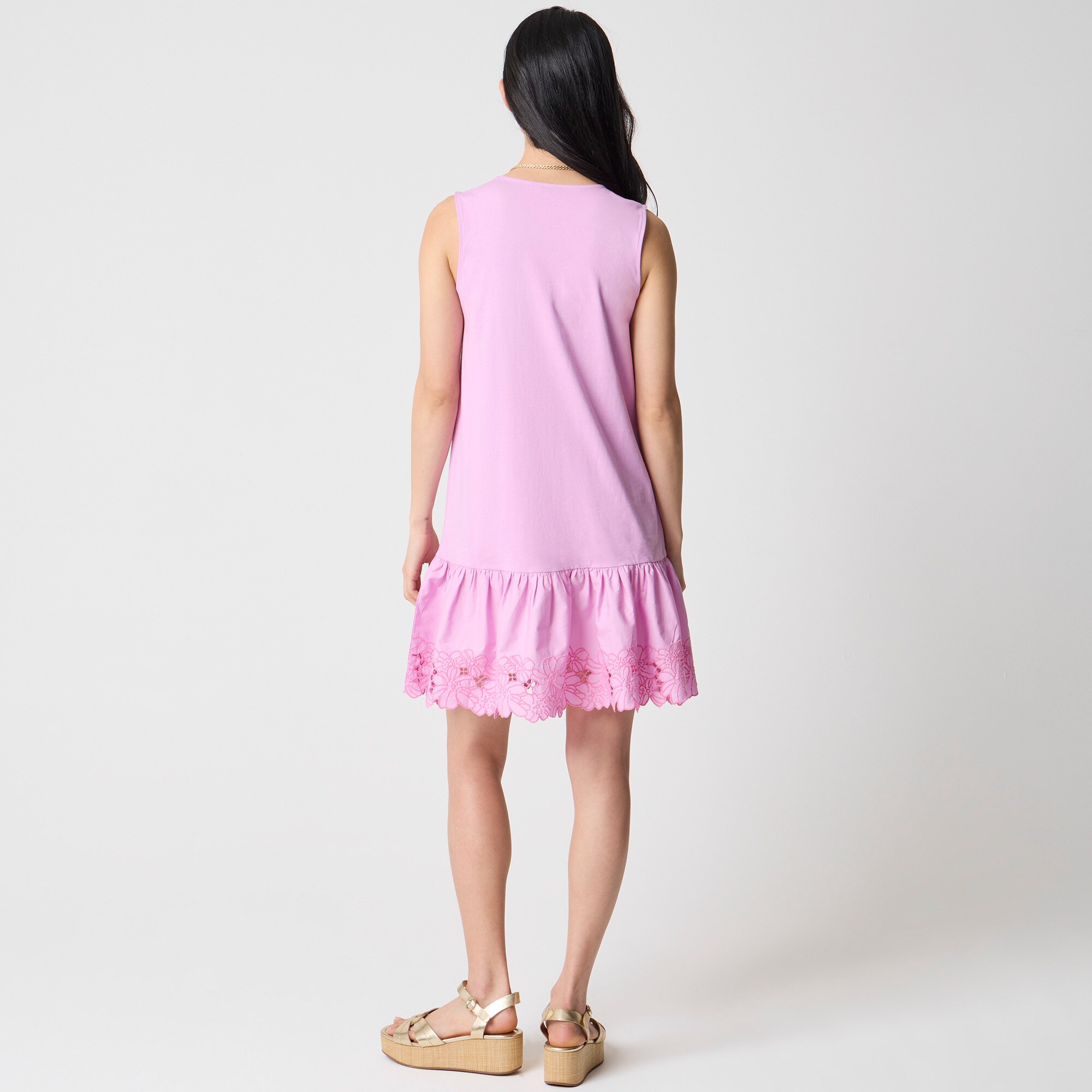 Mixed-media eyelet-hem mini shift dress