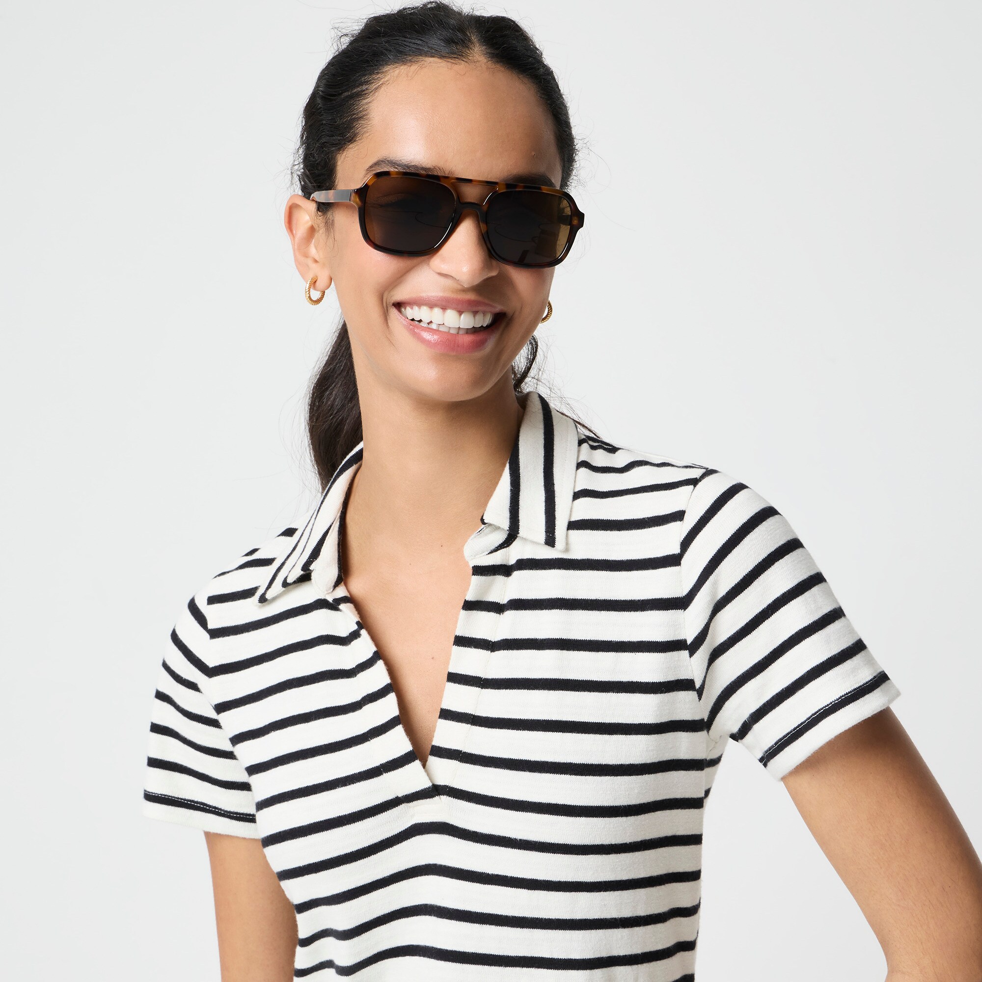 Striped knit collared mini dress