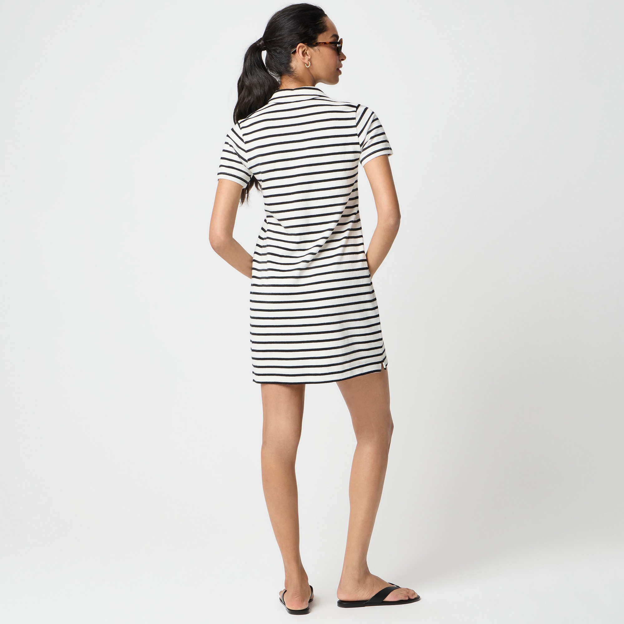 Striped knit collared mini dress