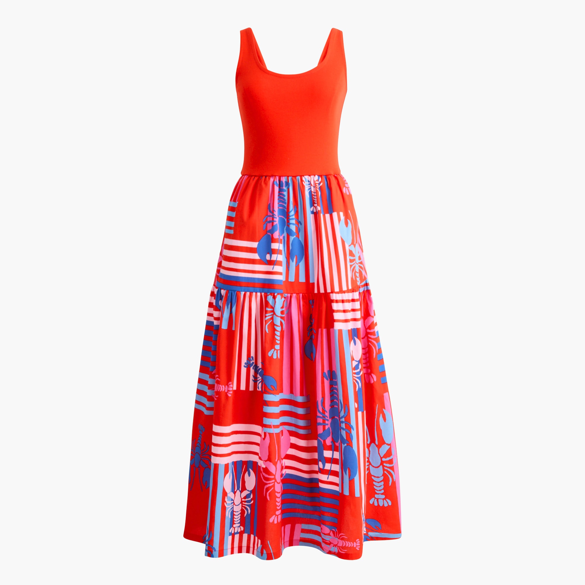 Tiered mixed-media midi dress