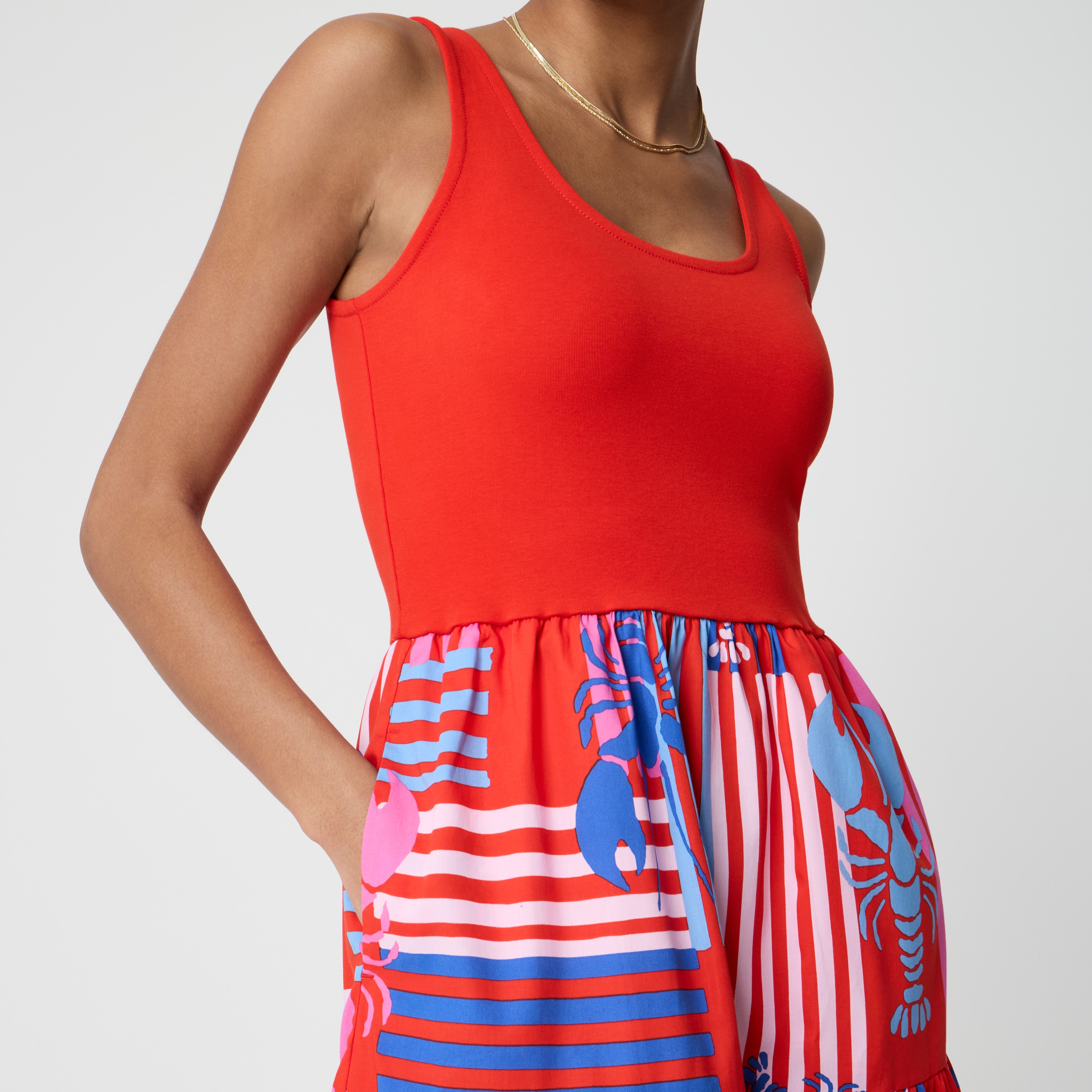 Tiered mixed-media midi dress