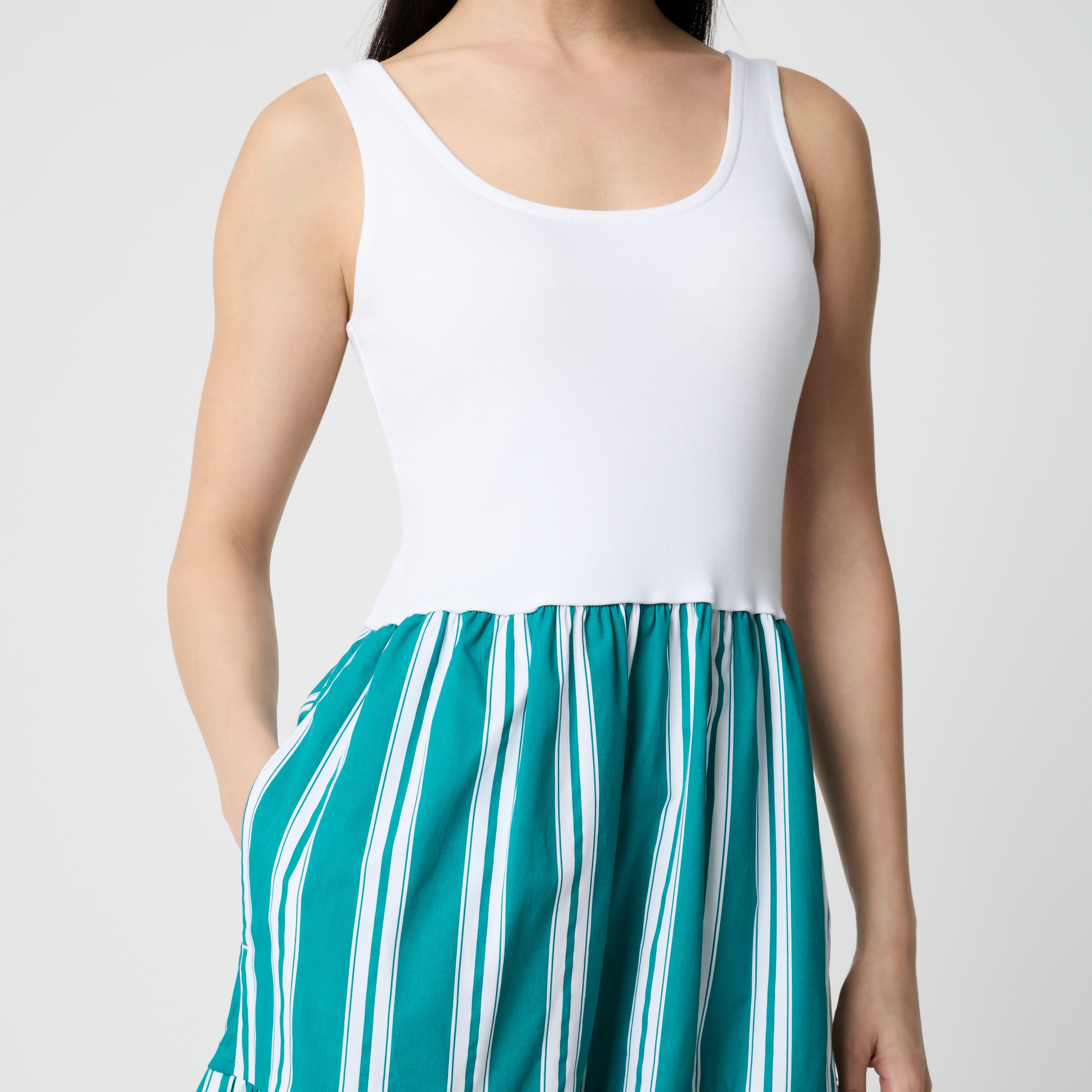 Tiered mixed-media midi dress