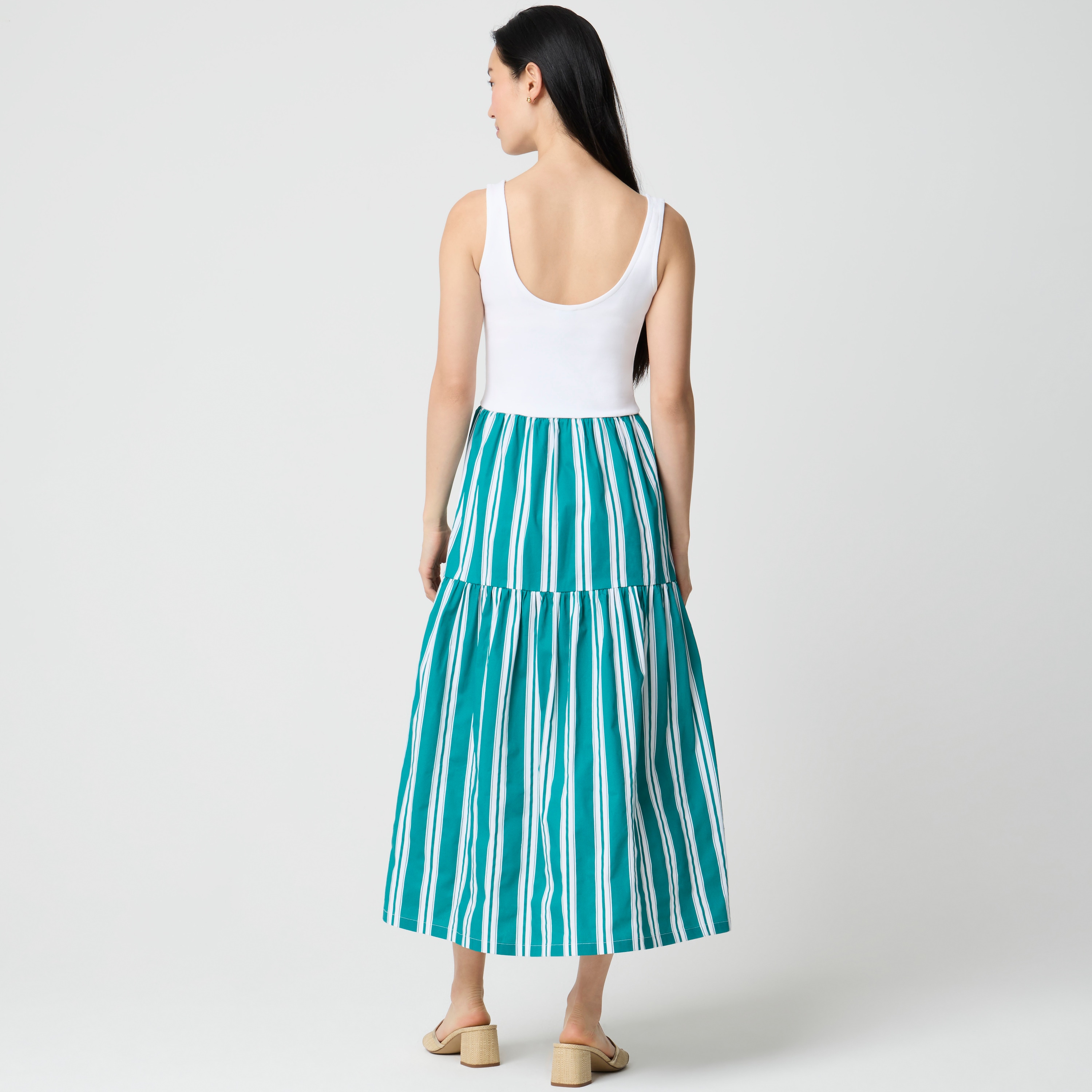 Tiered mixed-media midi dress