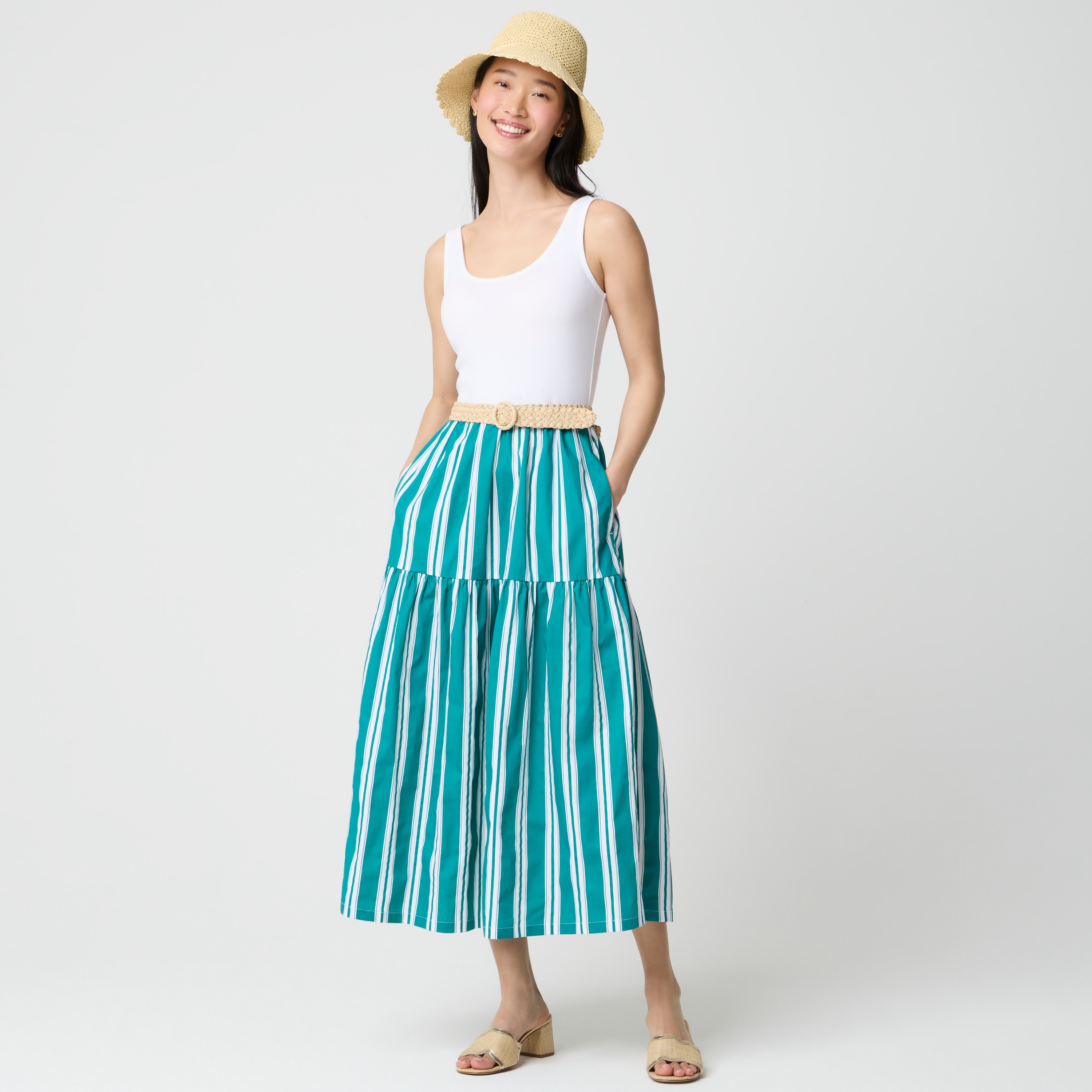 Tiered mixed-media midi dress