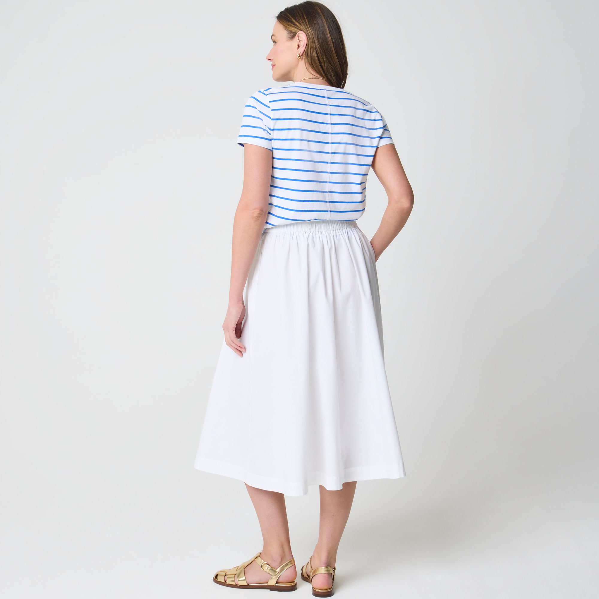 Poplin pull-on midi skirt