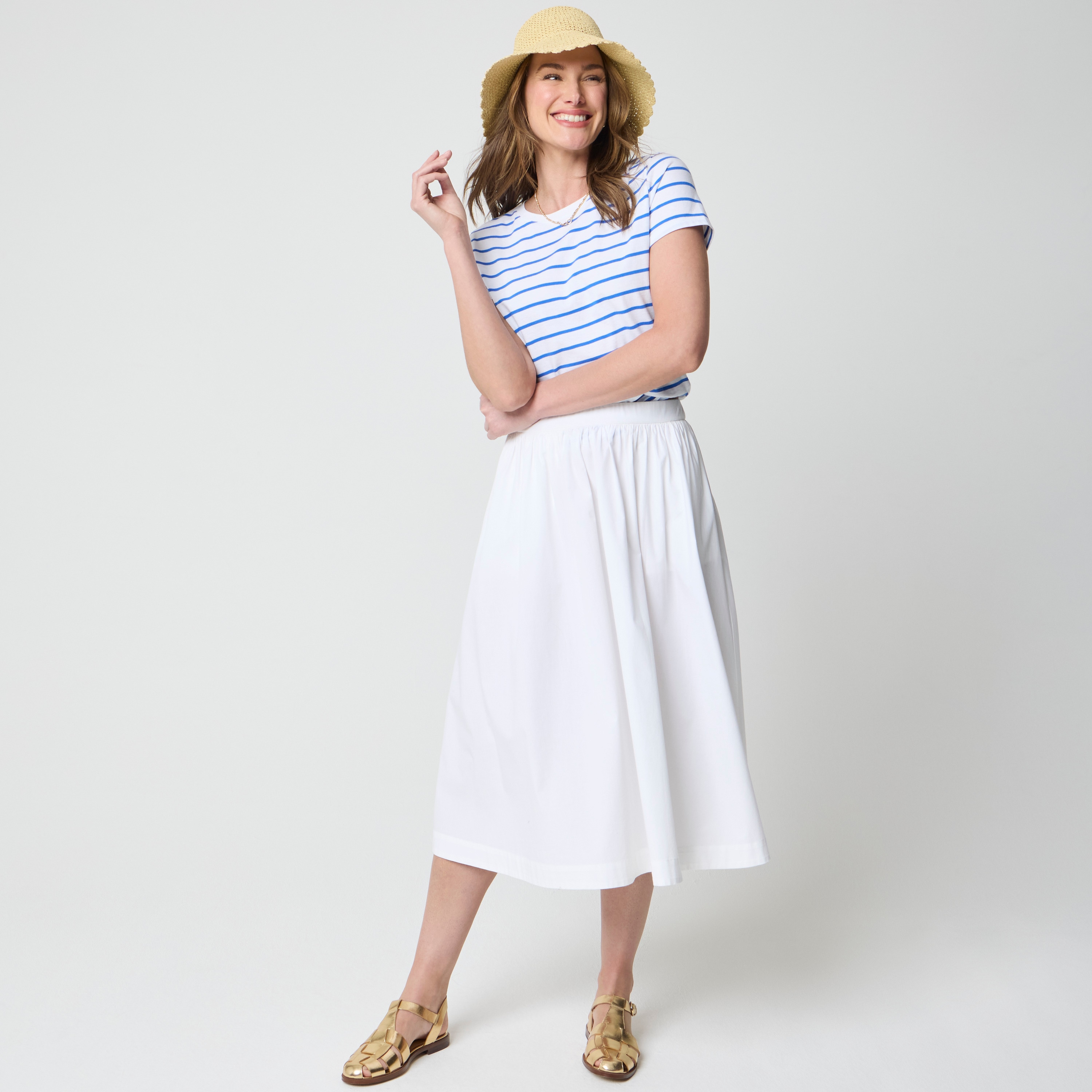 Poplin pull-on midi skirt