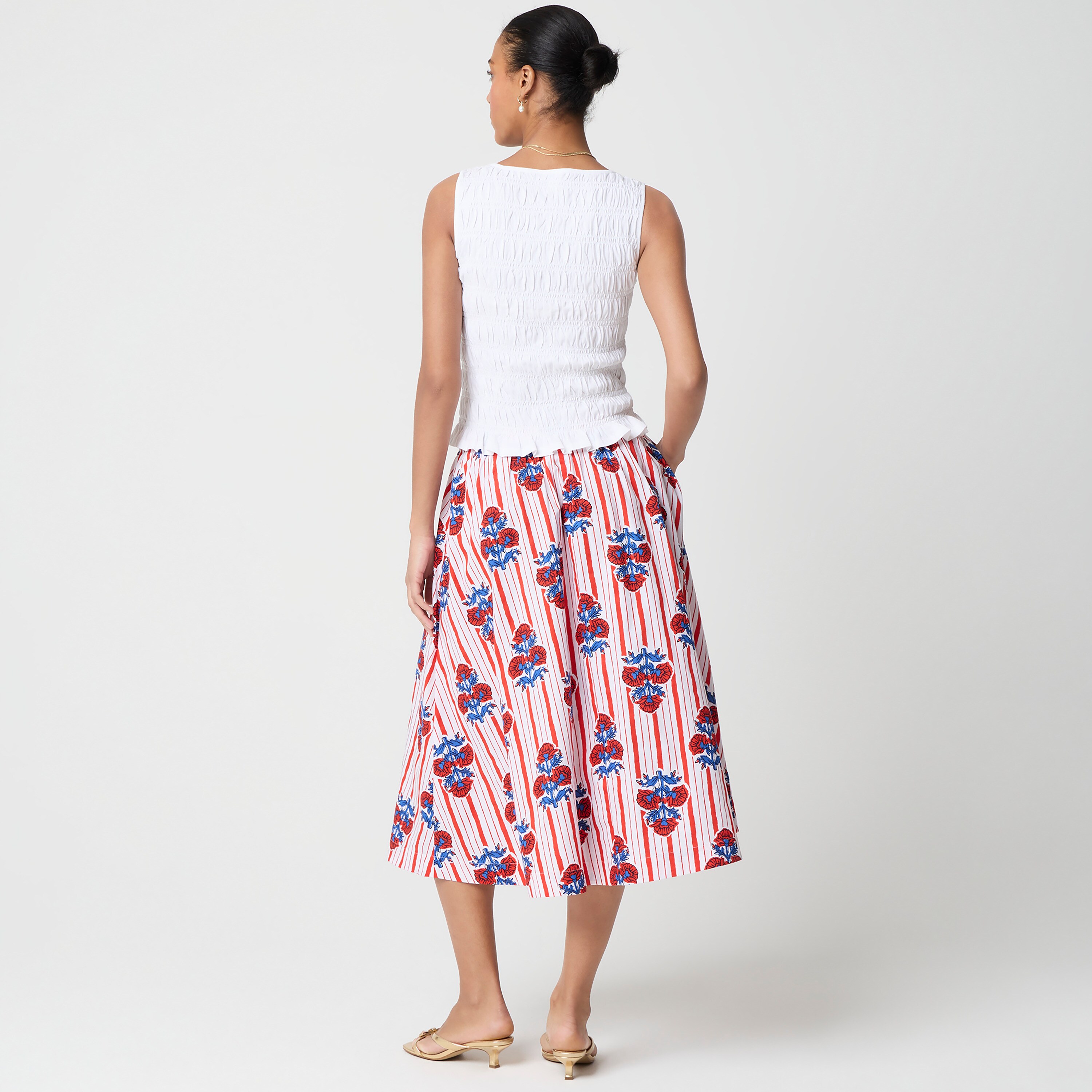 Poplin pull-on midi skirt
