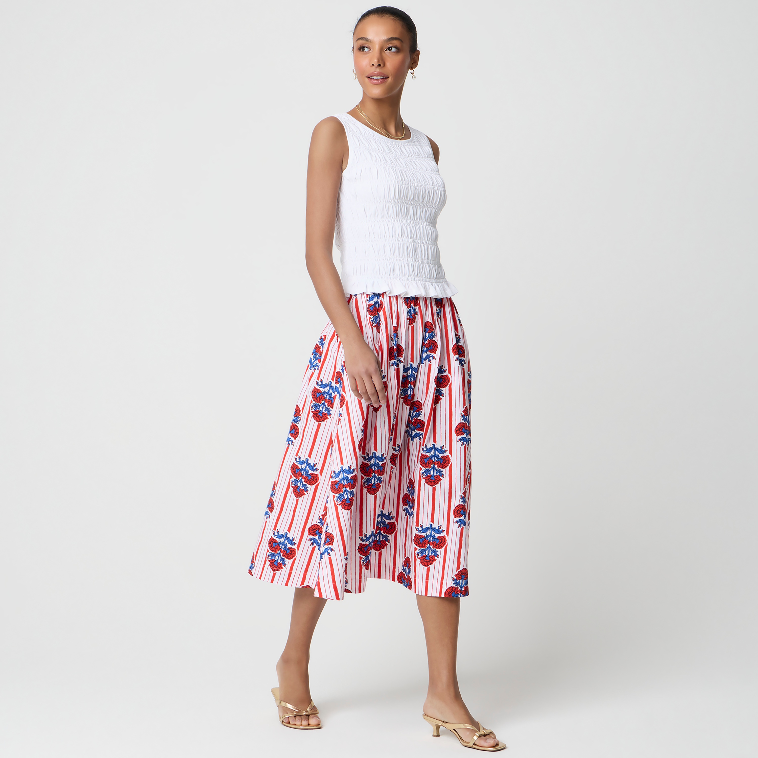 Poplin pull-on midi skirt