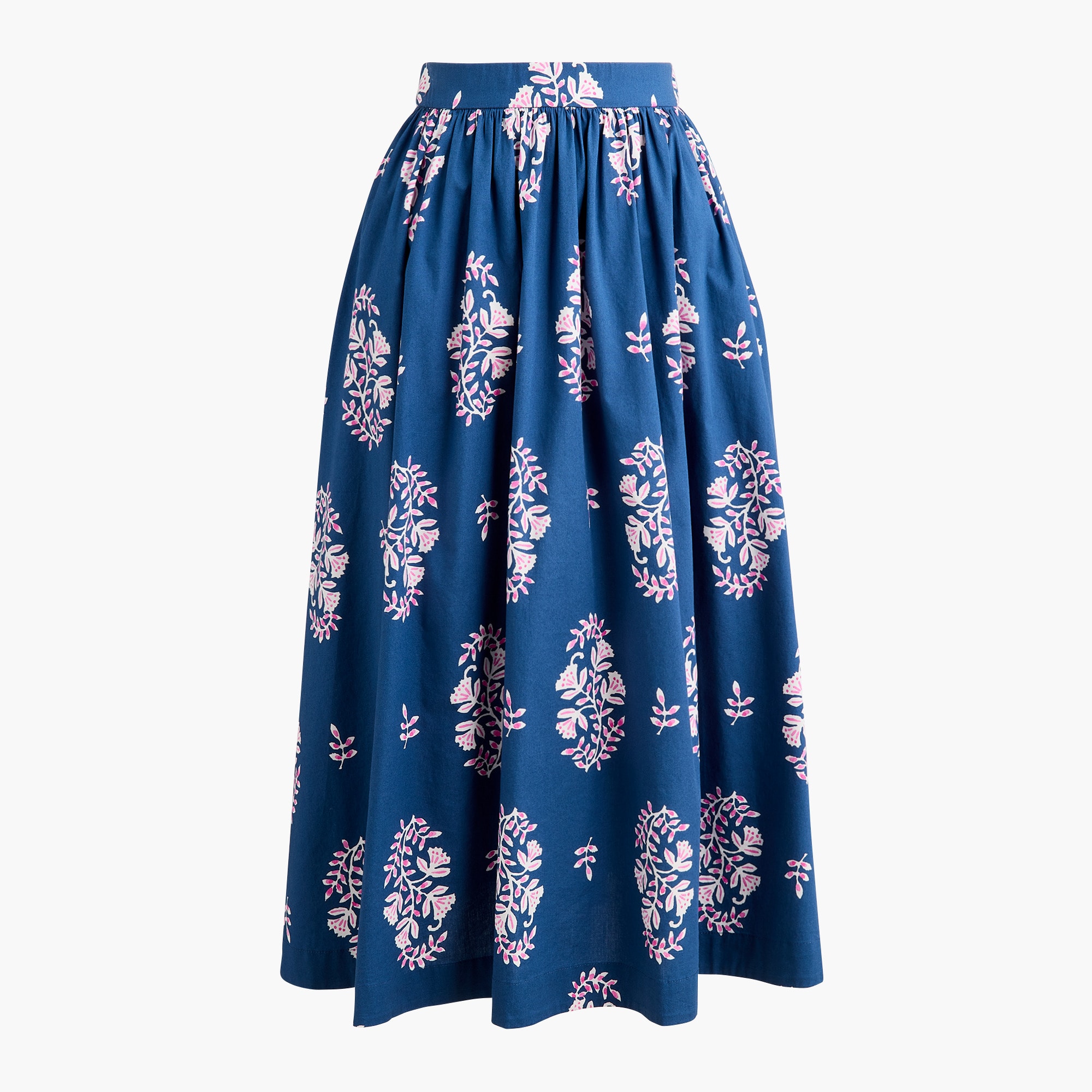 Poplin pull-on midi skirt
