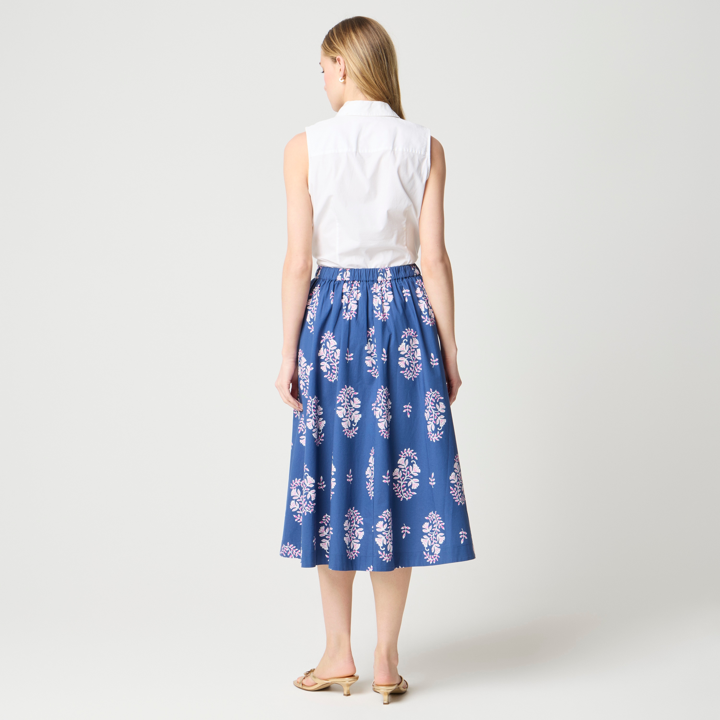 Poplin pull-on midi skirt