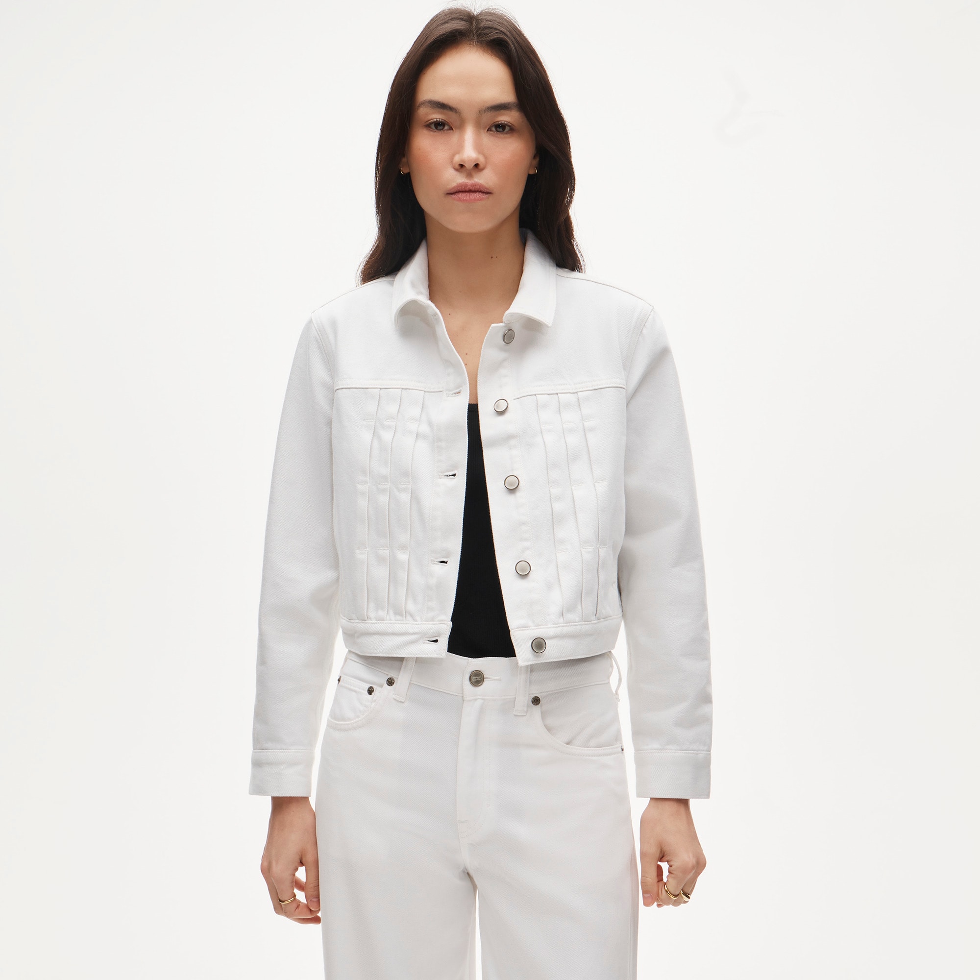 Cropped denim jacket with pintucks - image 2