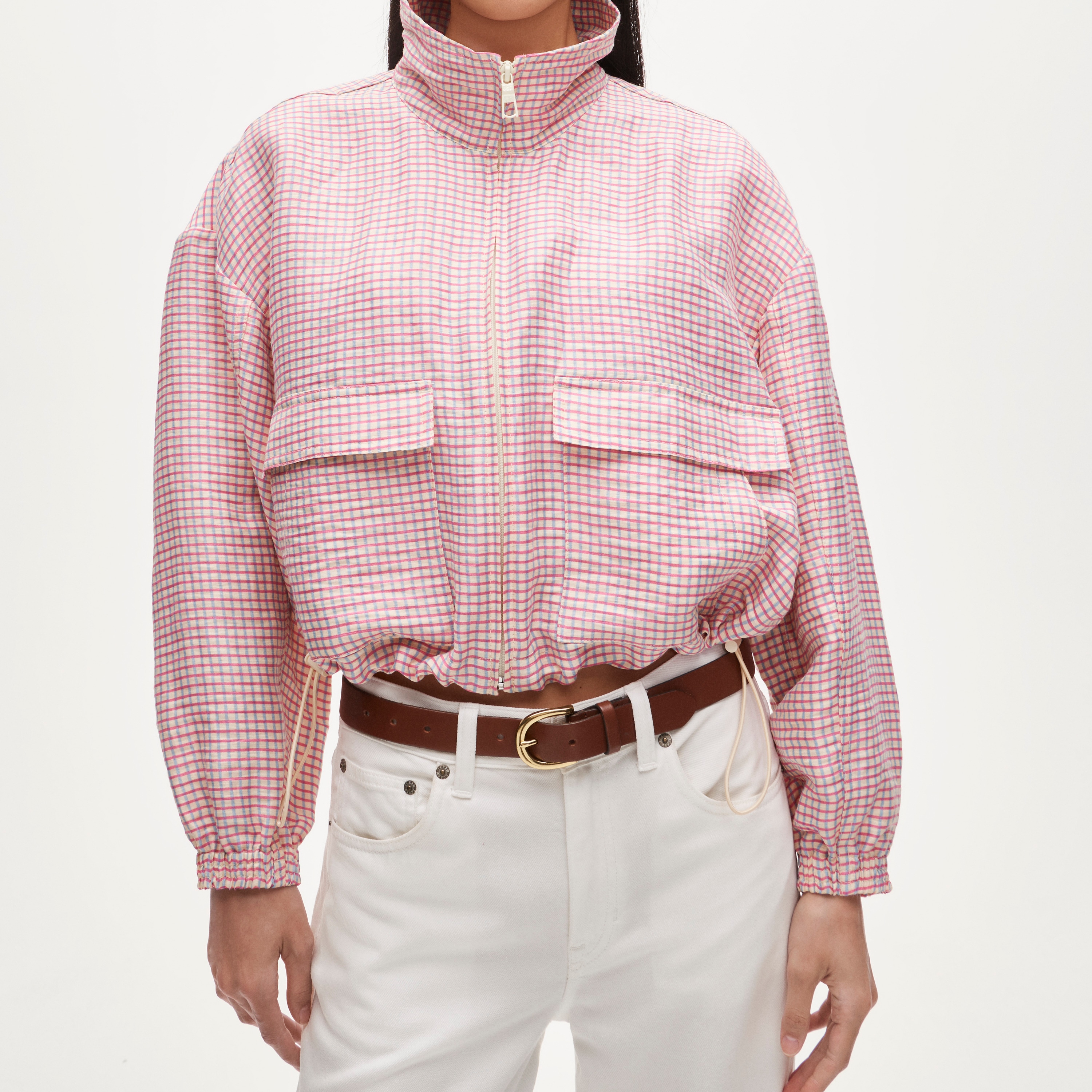 Windbreaker in plaid linen blend