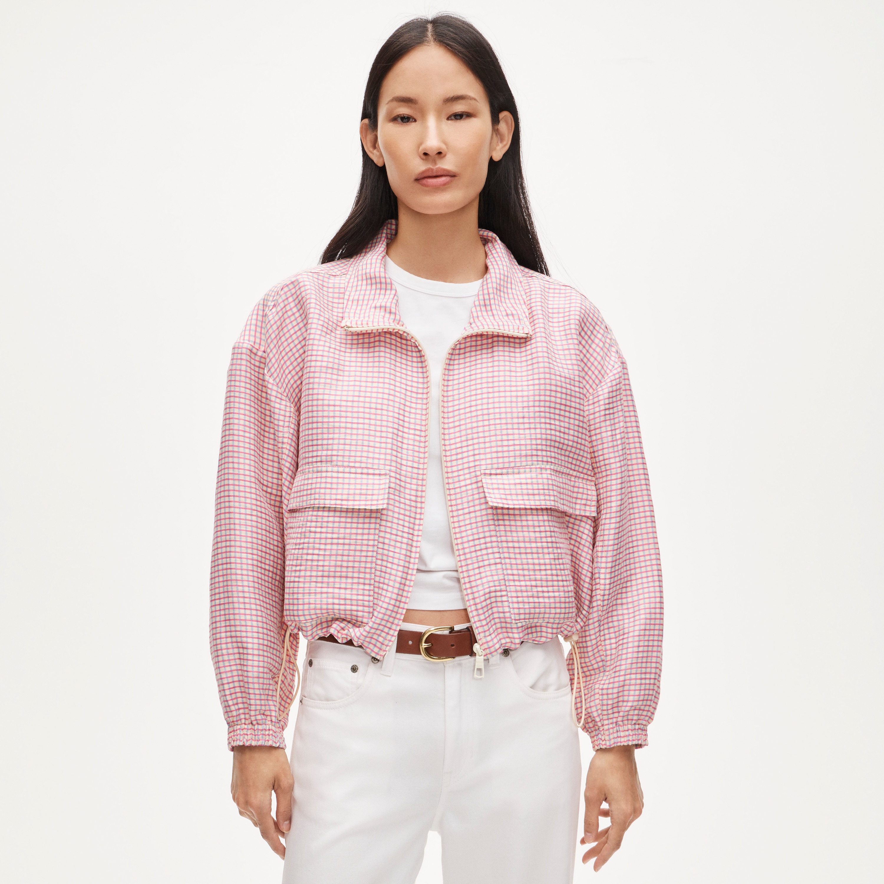 Windbreaker in plaid linen blend
