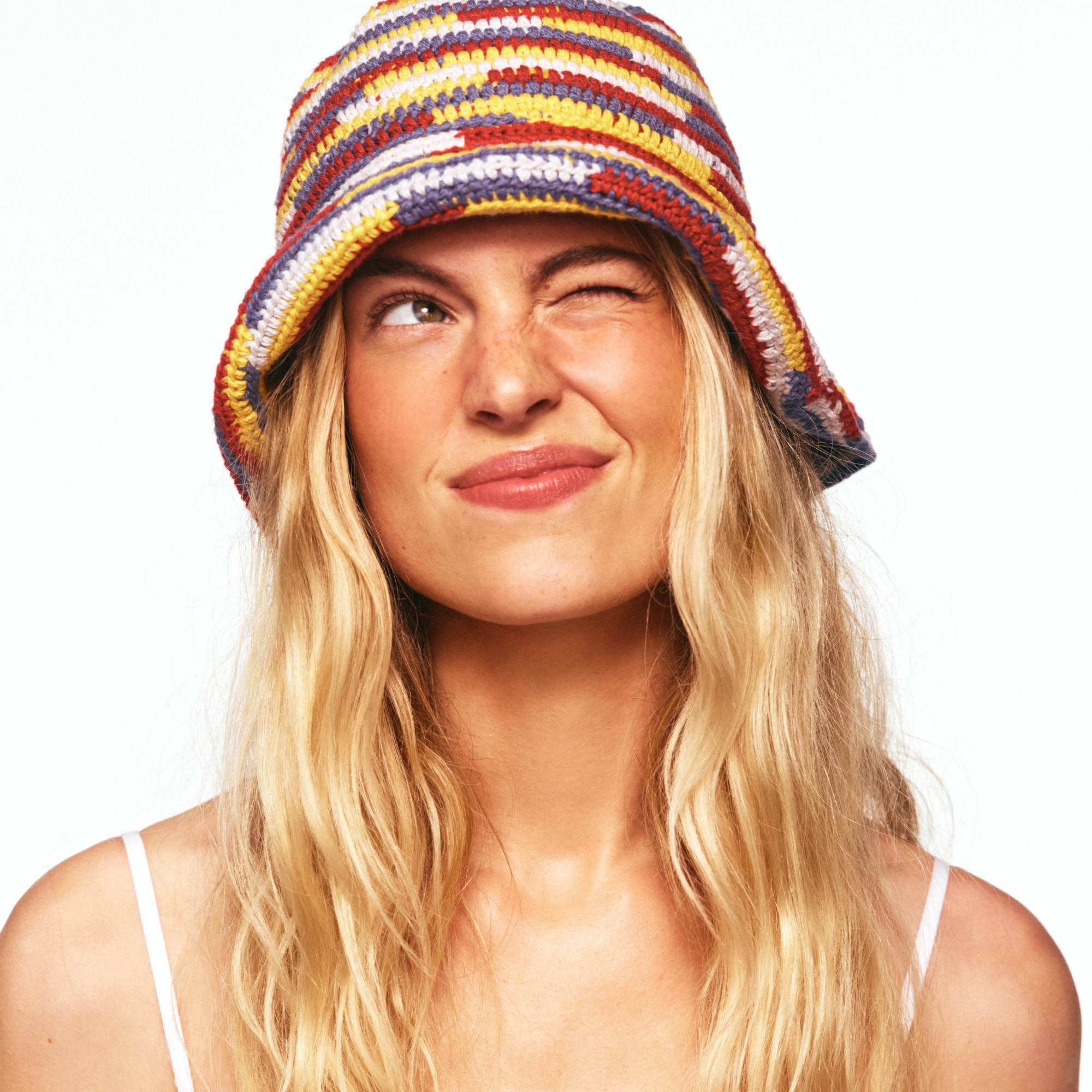 Wide-brim Crochet Bucket Hat In Striped Cotton For Women | J.Crew