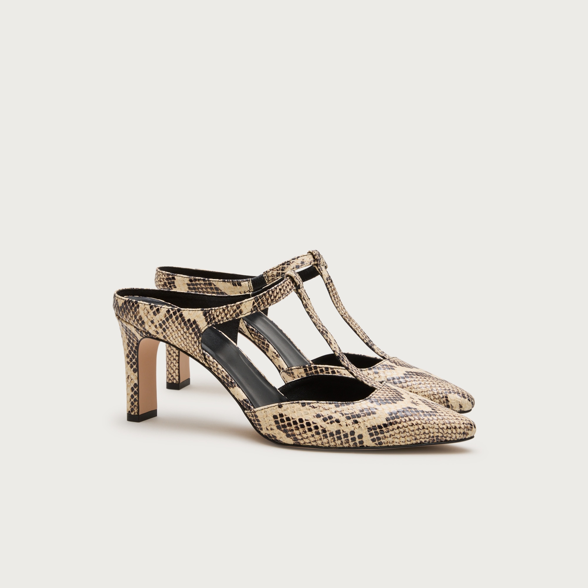 Made-in-Italy T-strap Pumps In Snake-embossed Leather For Women