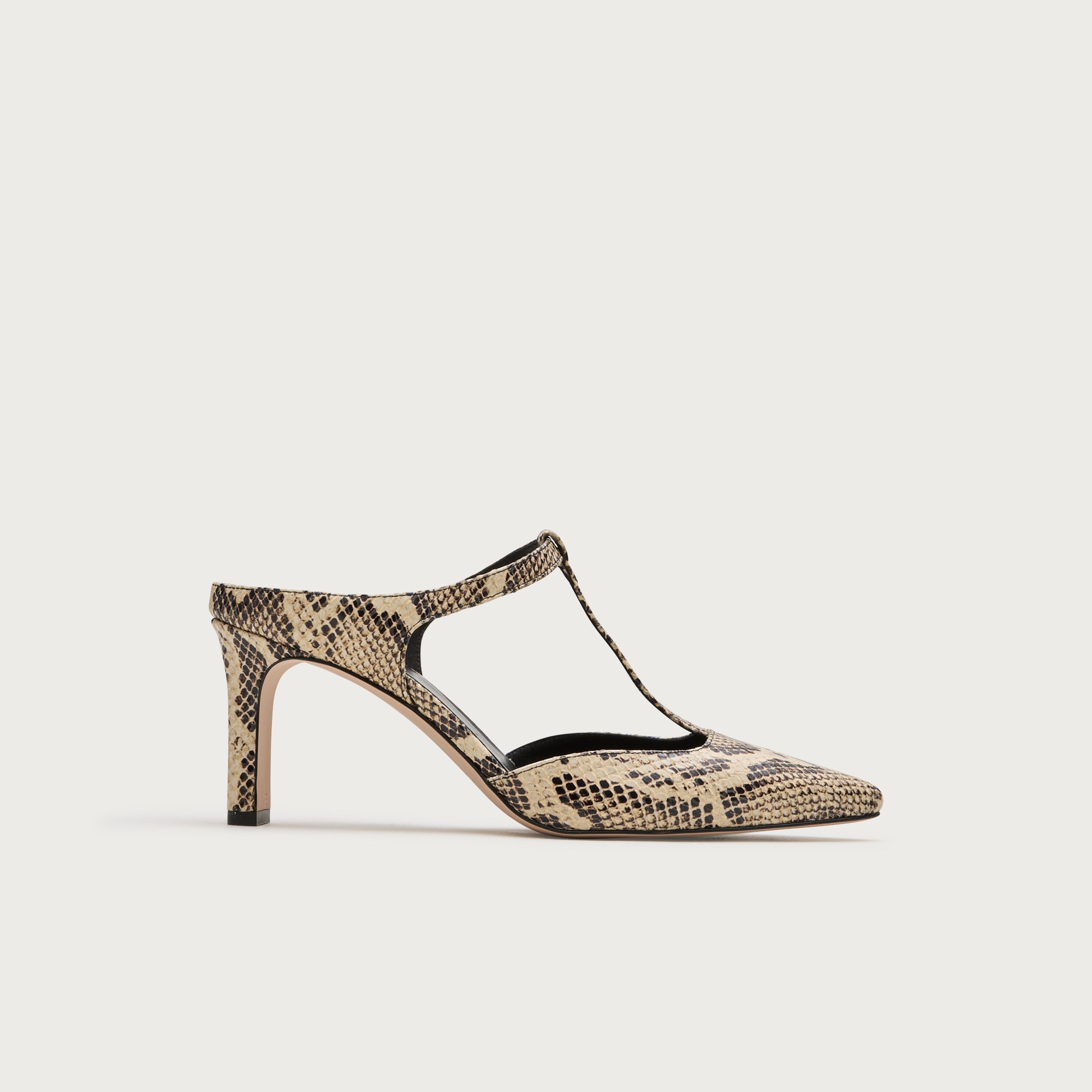 Made-in-Italy T-strap pumps in snake-embossed leather