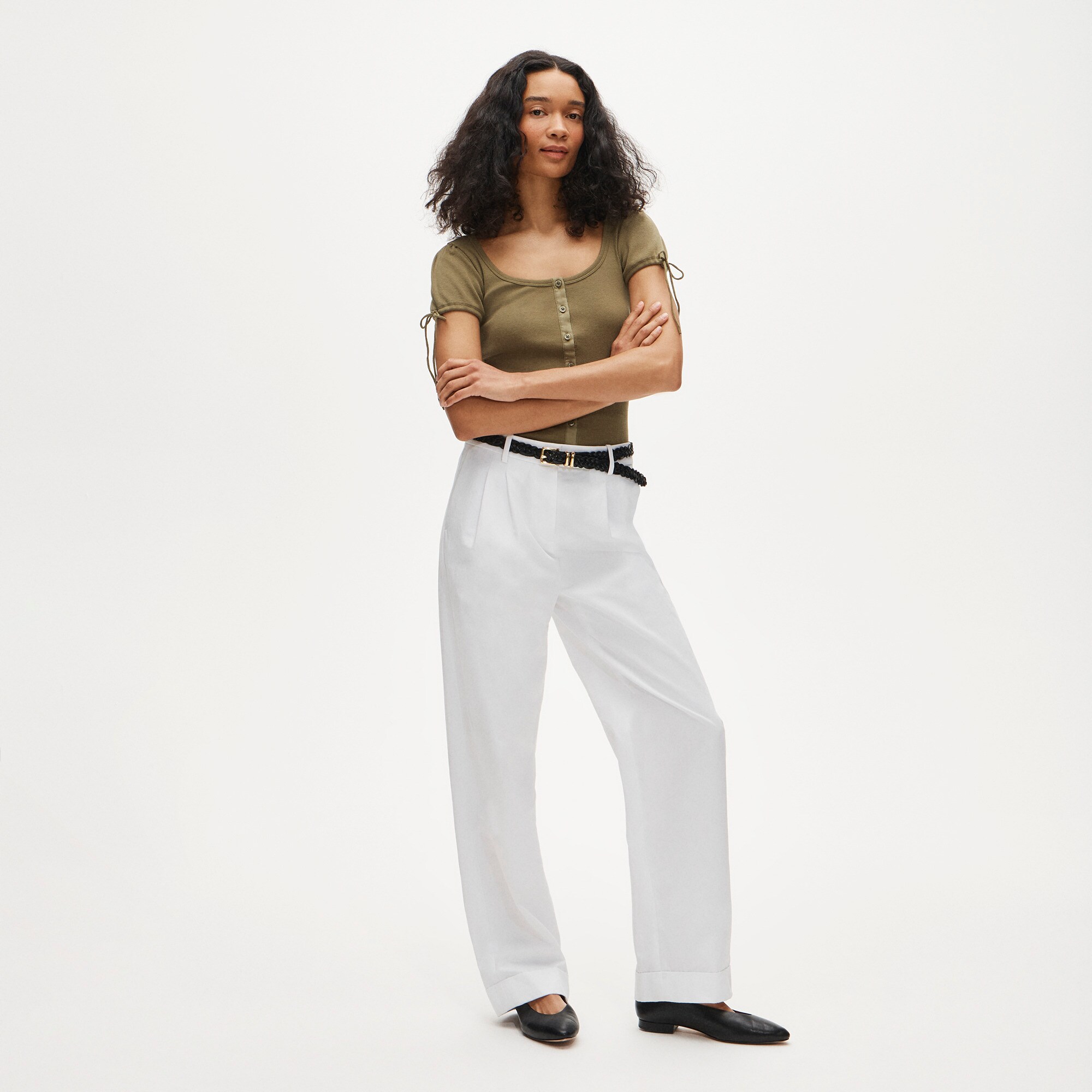 Perfect rib button-up shirt with satin trim