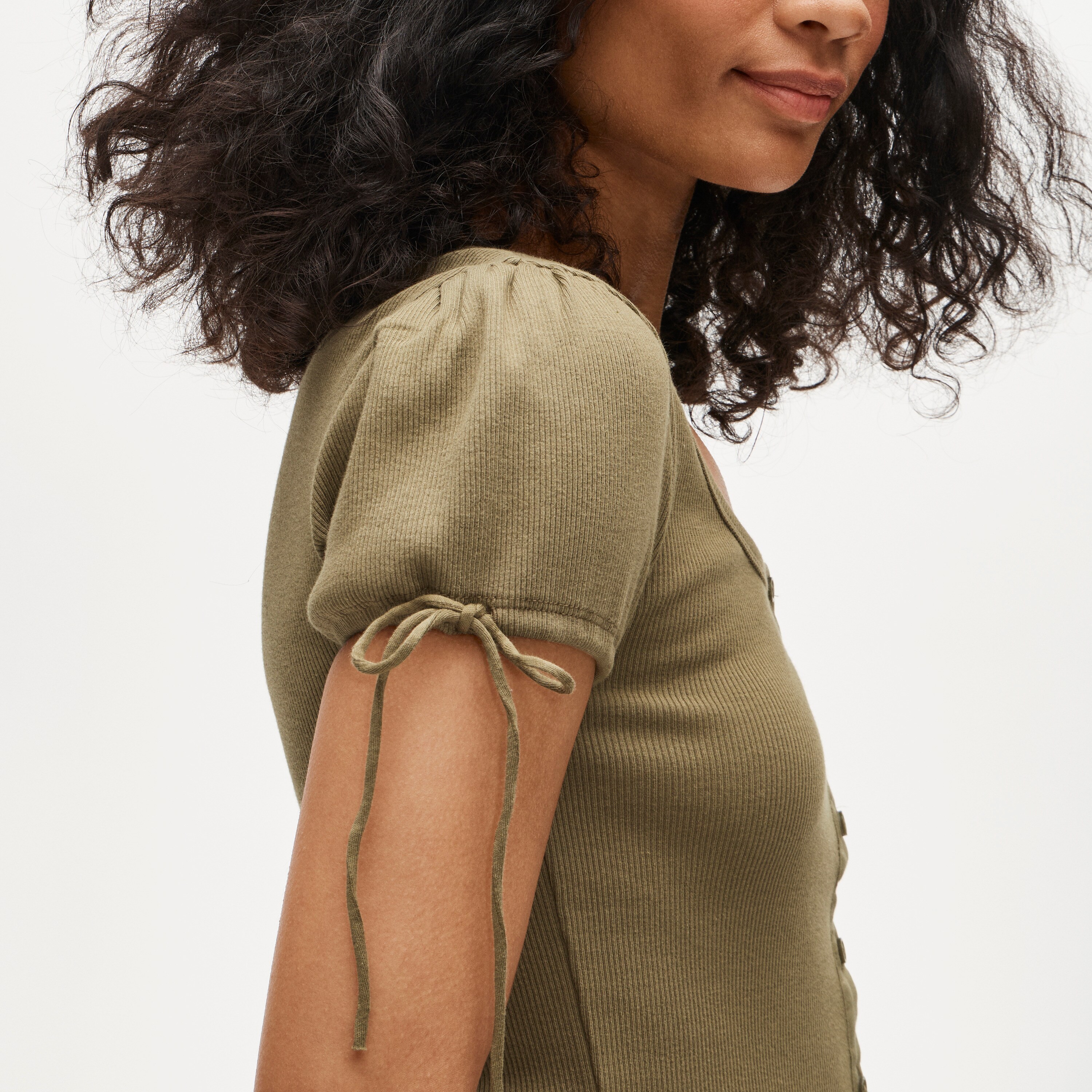 Perfect rib button-up shirt with satin trim