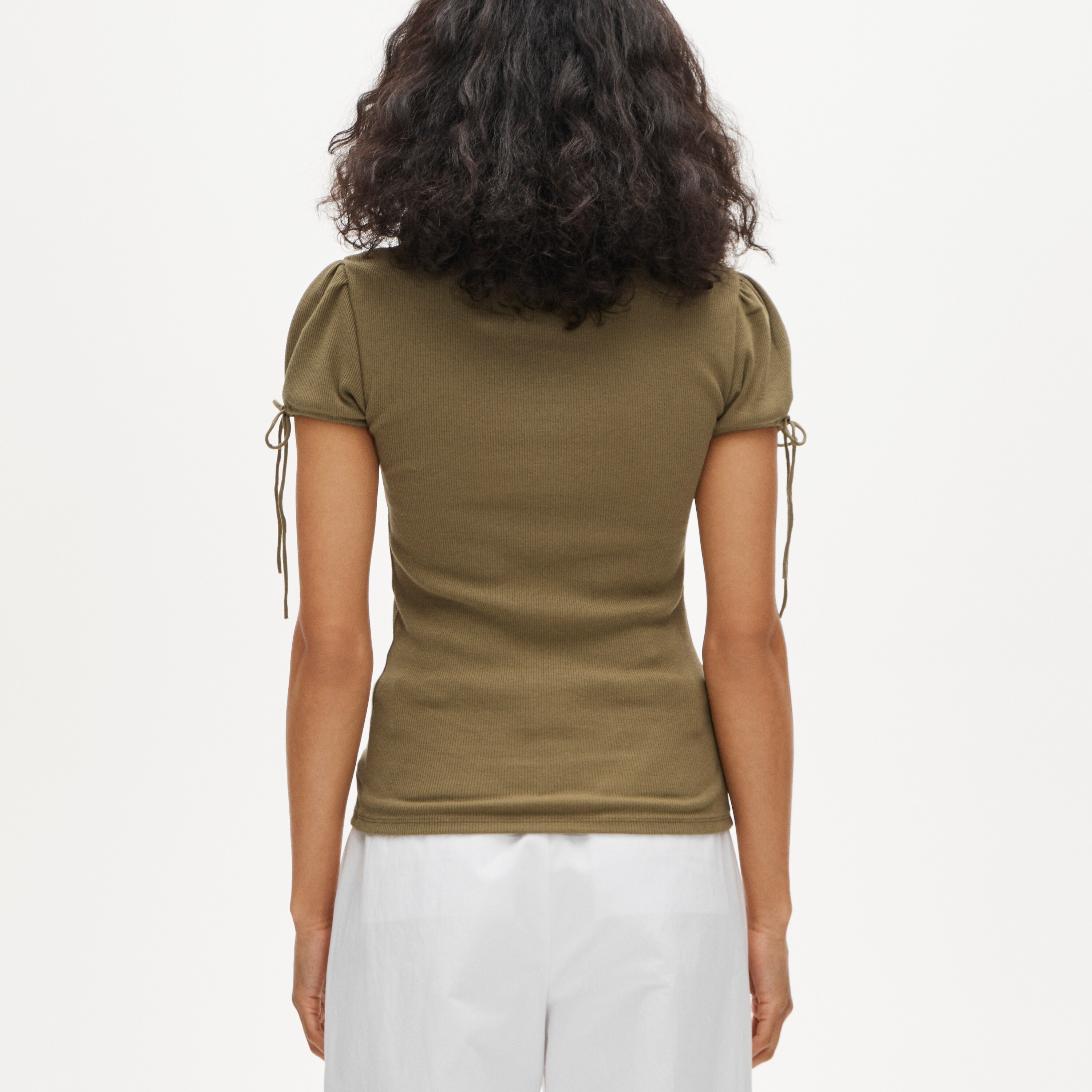 Perfect rib button-up shirt with satin trim