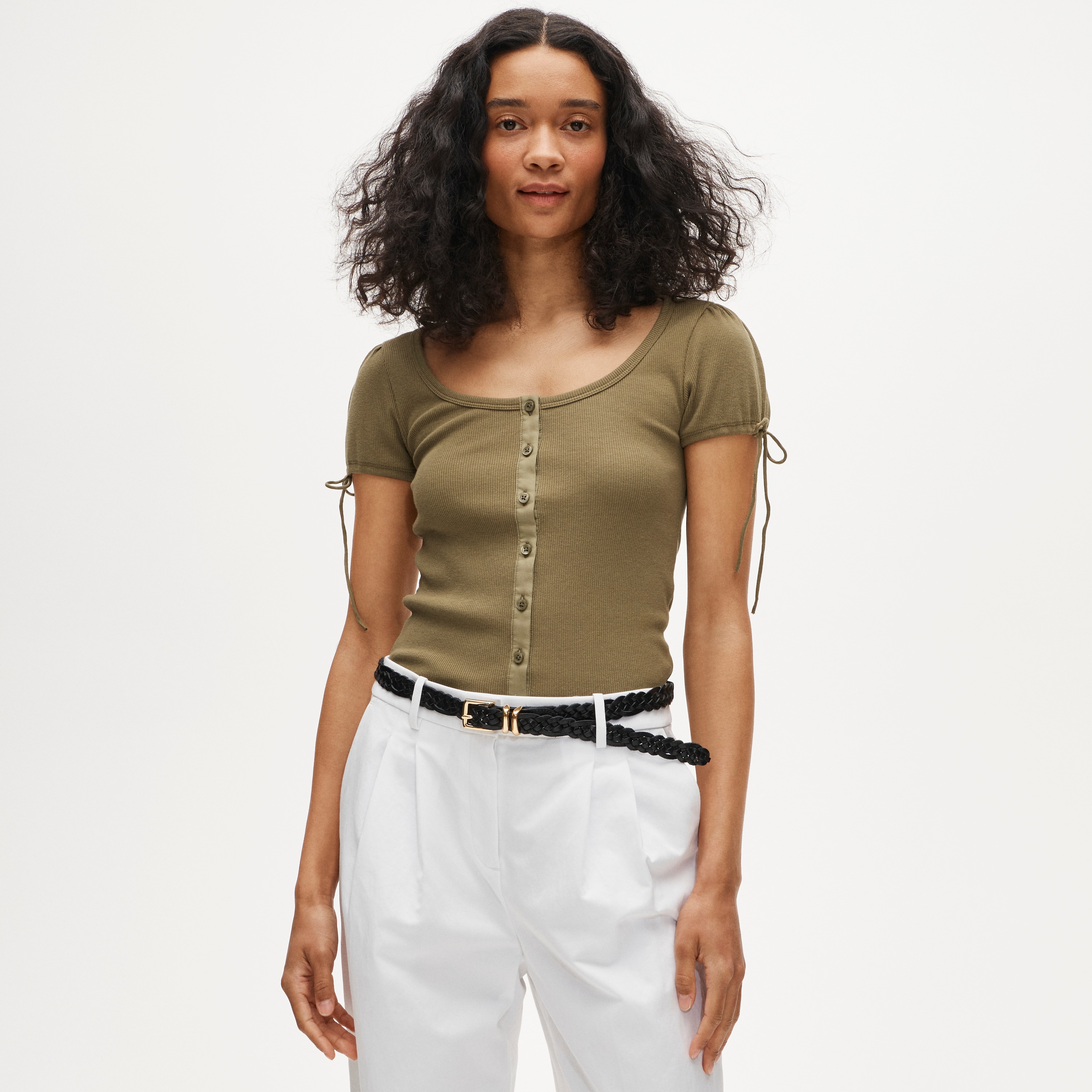 Perfect Rib Button-up Shirt With Satin Trim For Women | J.Crew