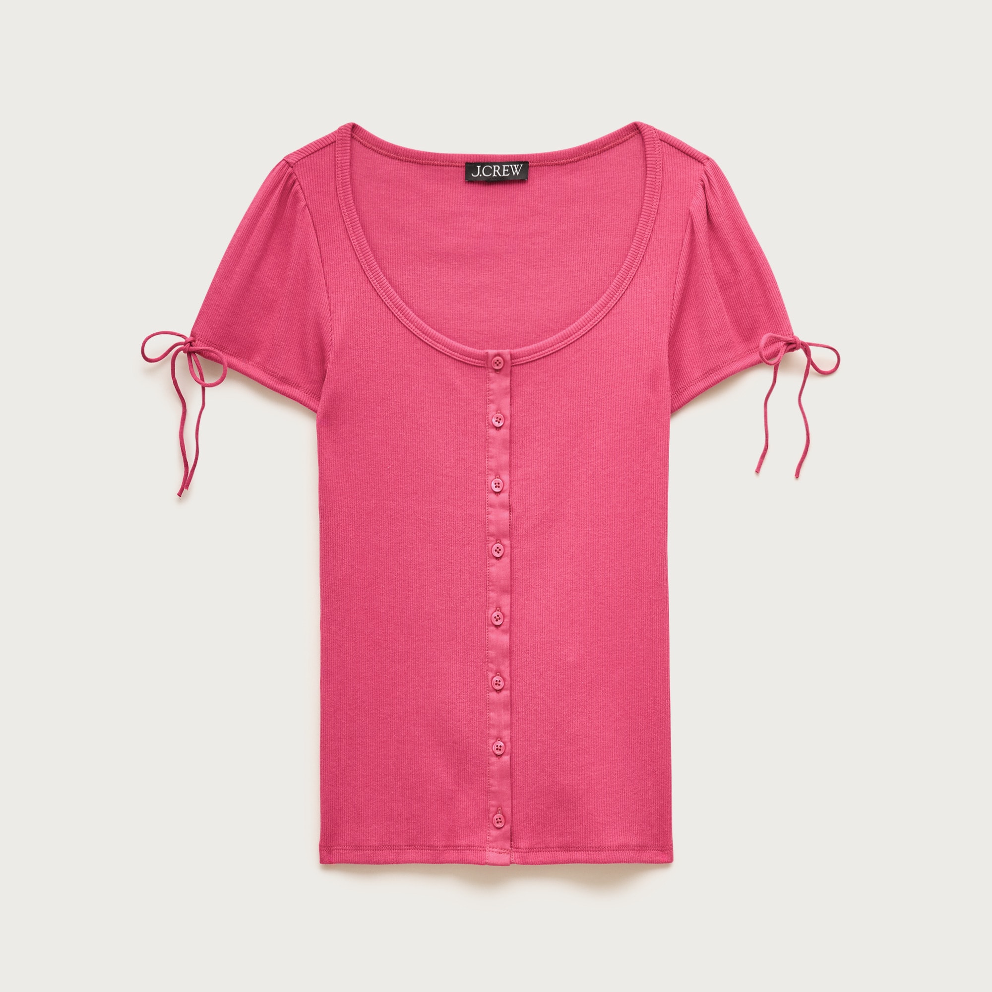 Perfect rib button-up shirt with satin trim