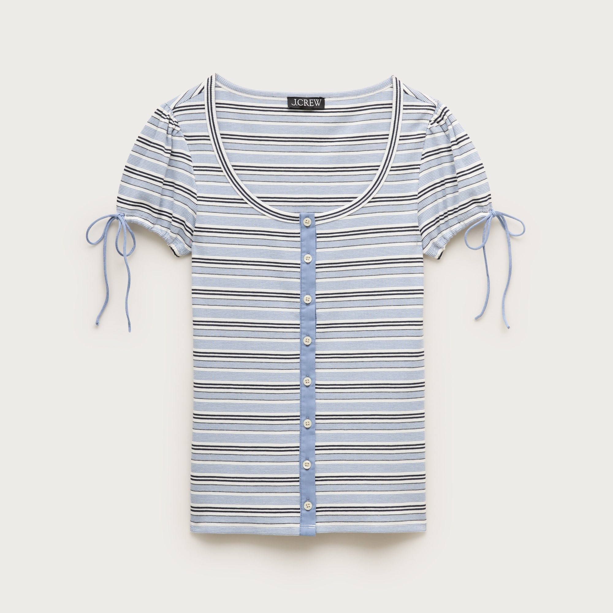 Perfect Rib Button-up Shirt With Satin Trim In Stripe For Women