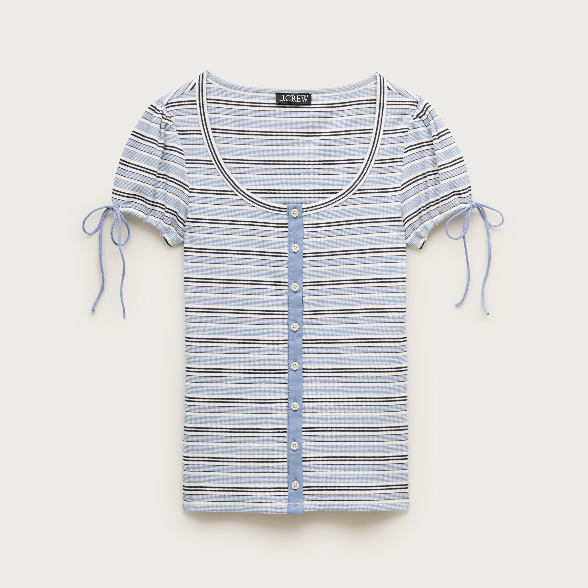 Perfect rib button-up shirt with satin trim in stripe