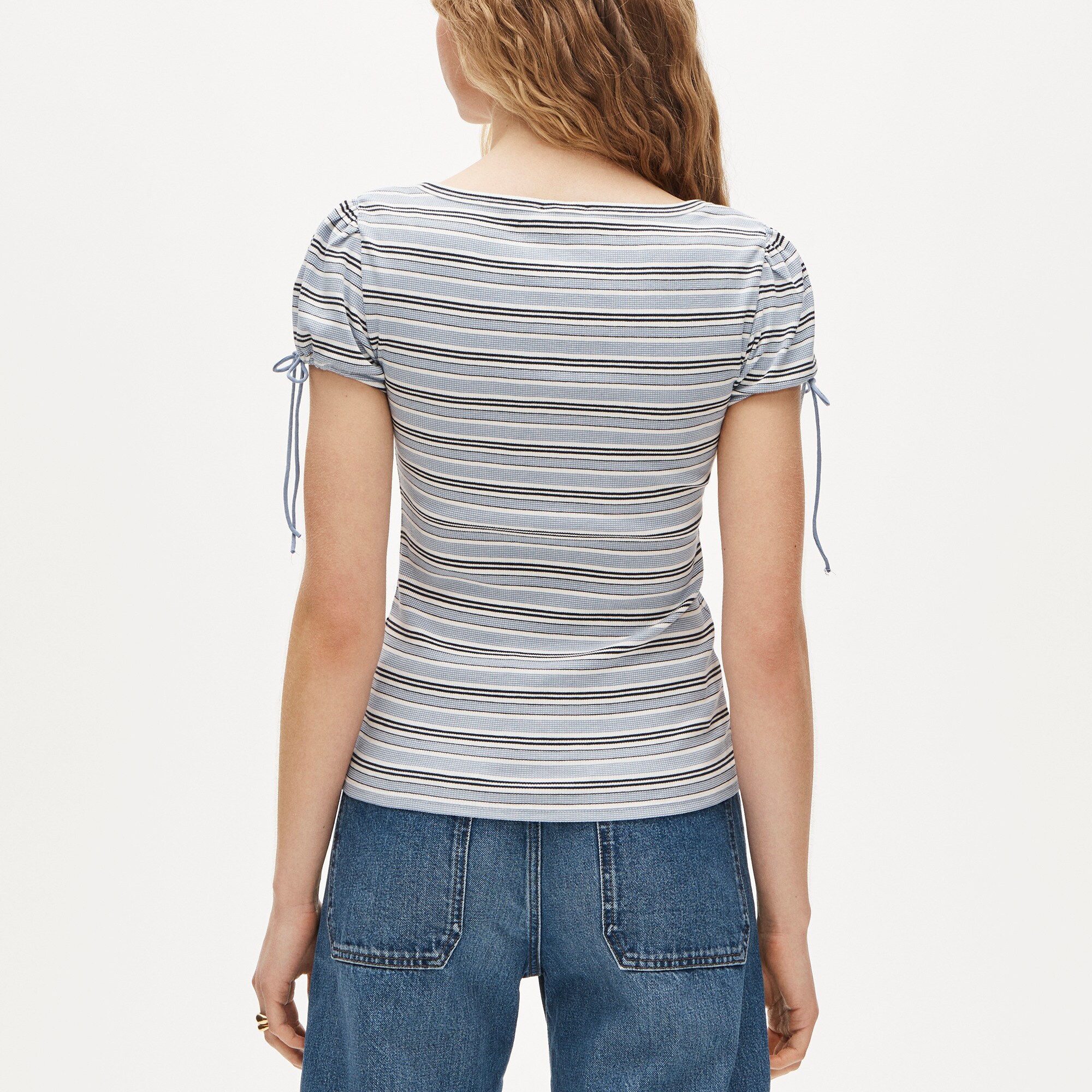 Perfect Rib Button-up Shirt With Satin Trim In Stripe For Women
