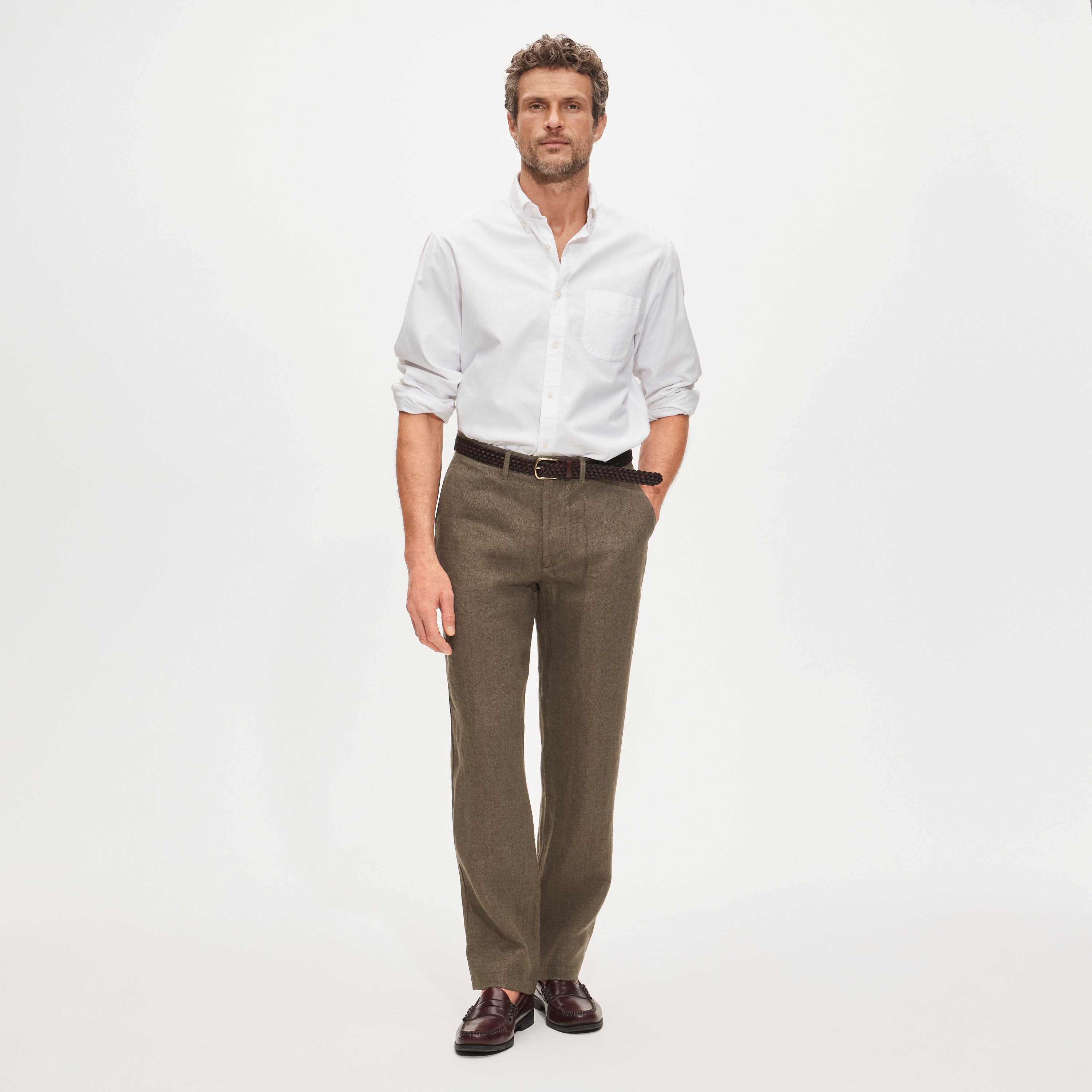 Classic-fit trouser in linen herringbone
