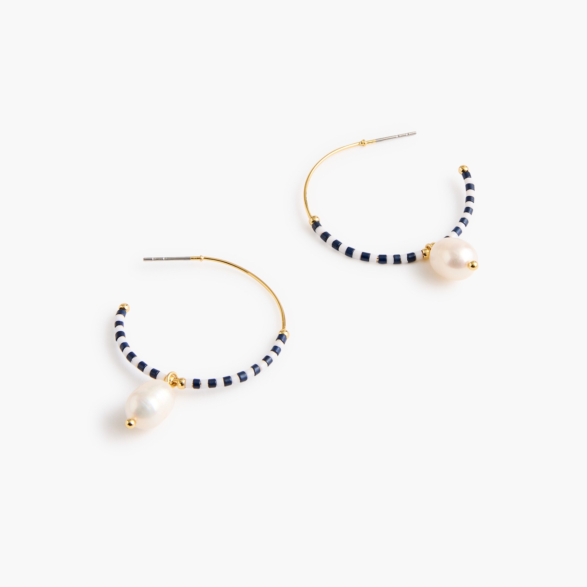 Beaded pearl drop hoop earrings