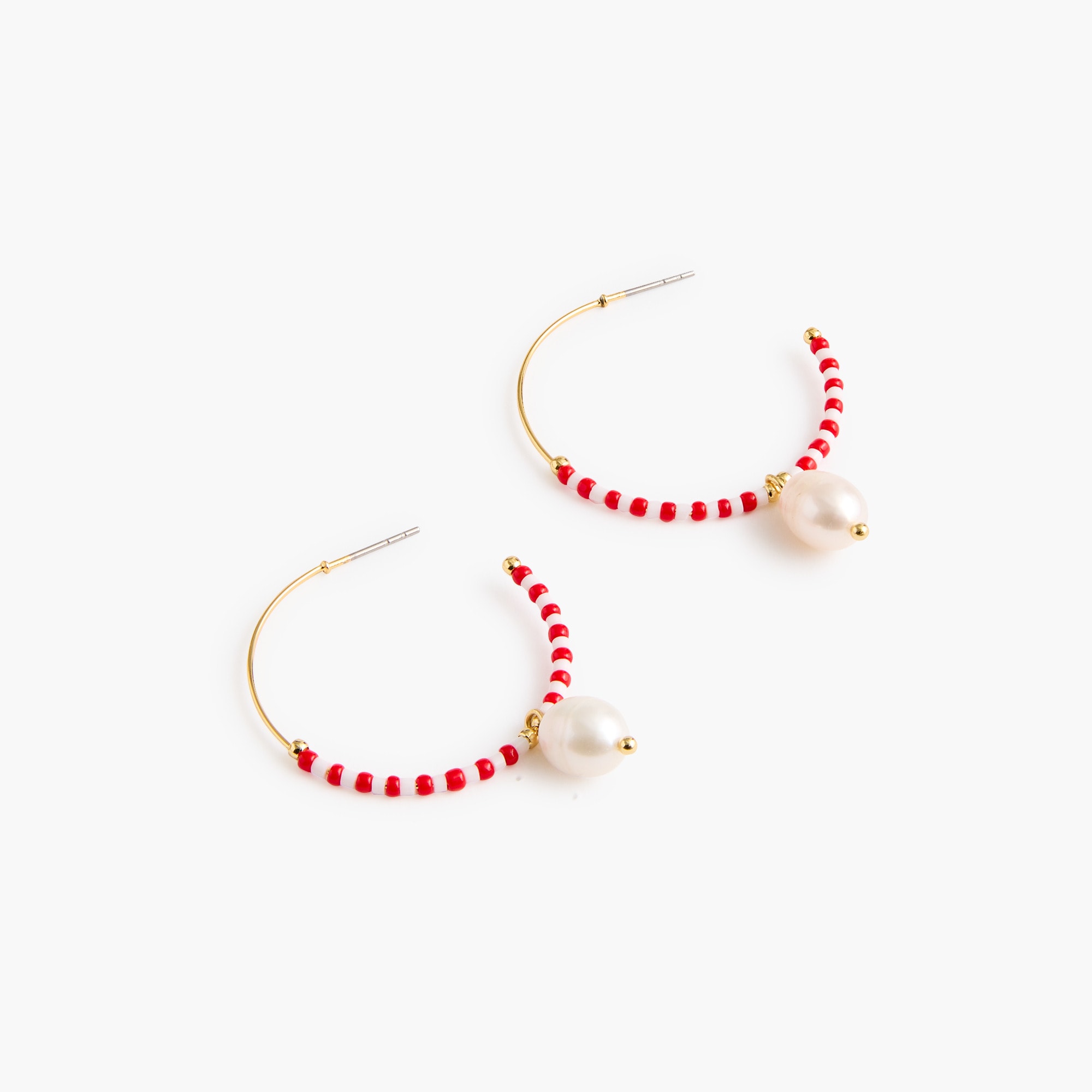 Beaded pearl drop hoop earrings