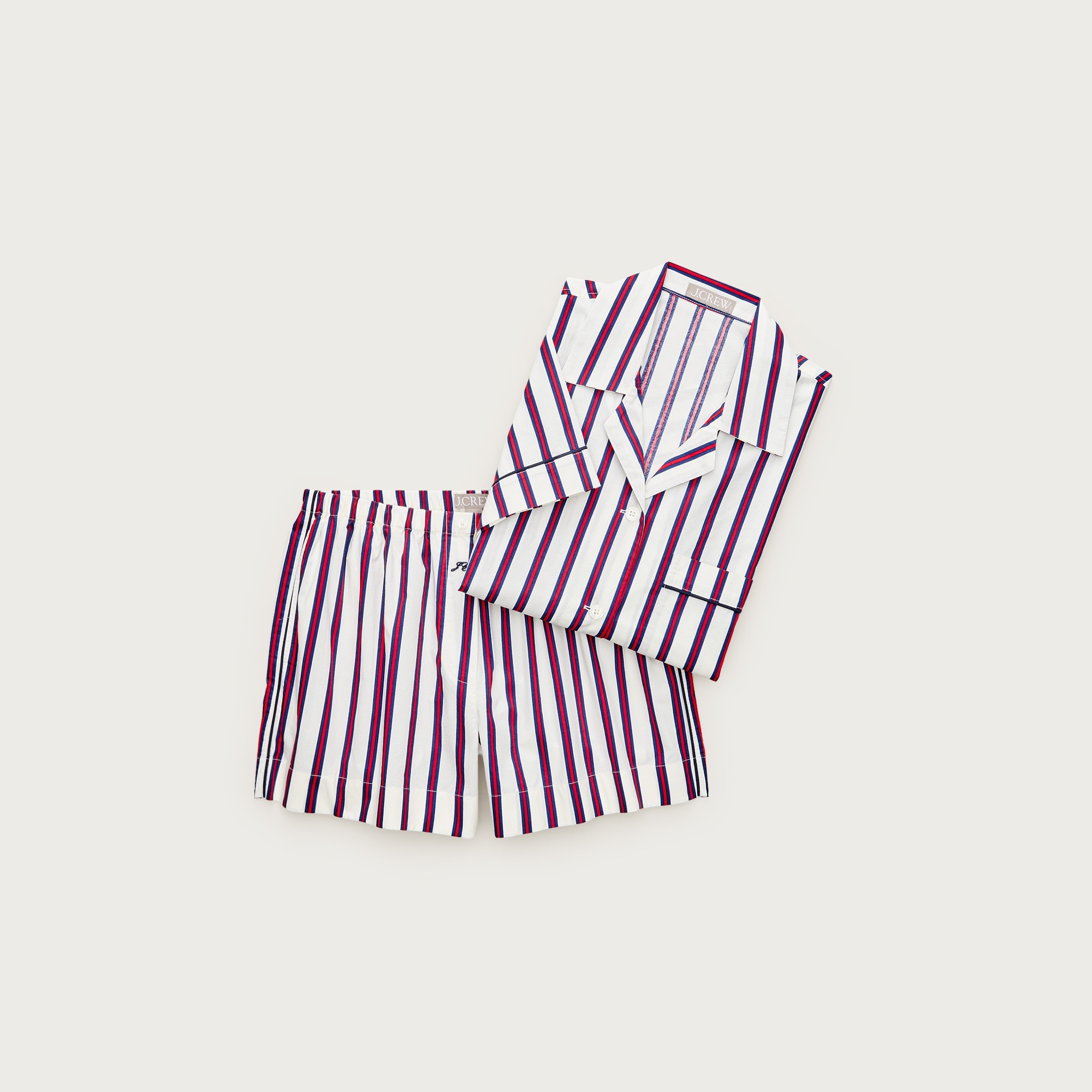 Pajama short set in striped cotton poplin