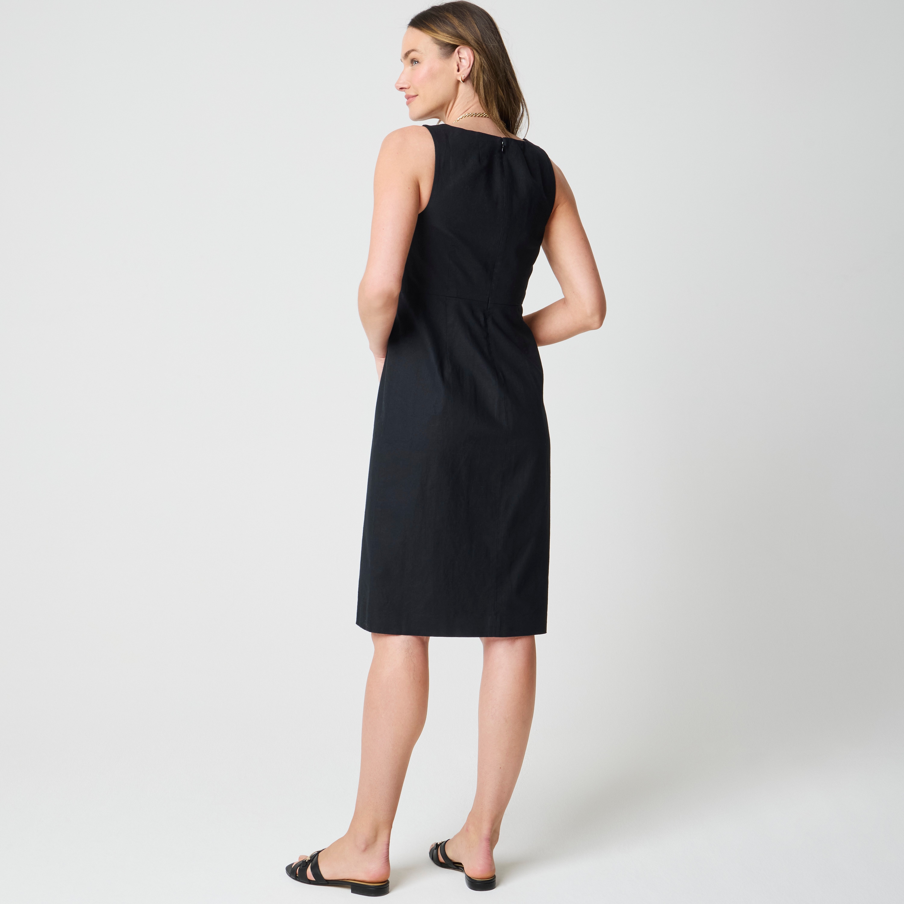 chinese dress ladies Black Linen-Blend Button Down Midi Skirt main image 1