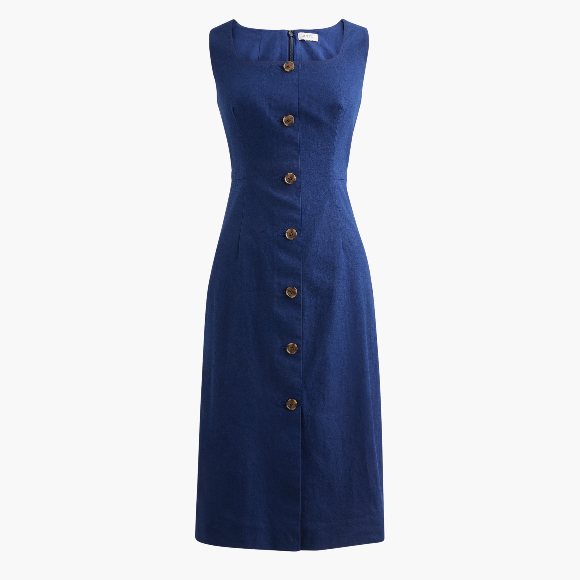 Women's Linen-Cotton Blend Button-Front Midi Dress (Antique Navy, Size 16) J.Crew Factory