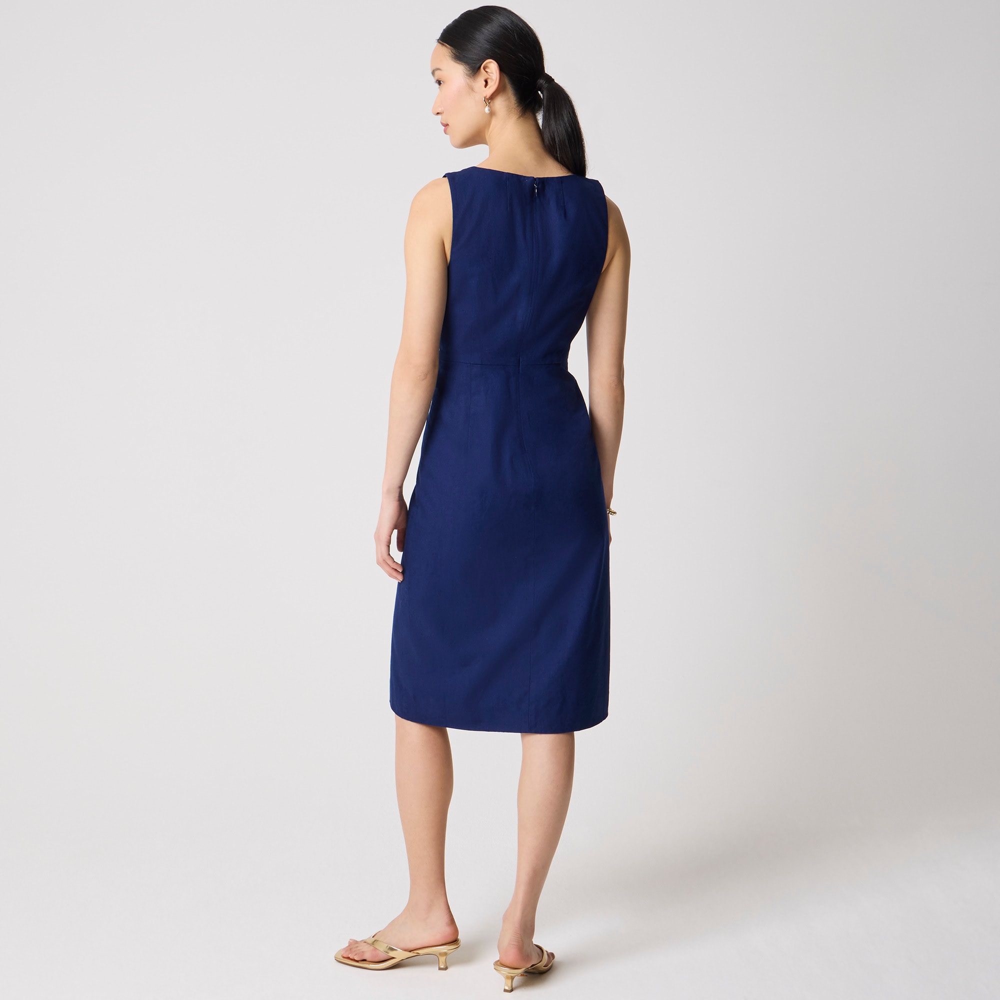 Linen-cotton blend button-front midi dress
