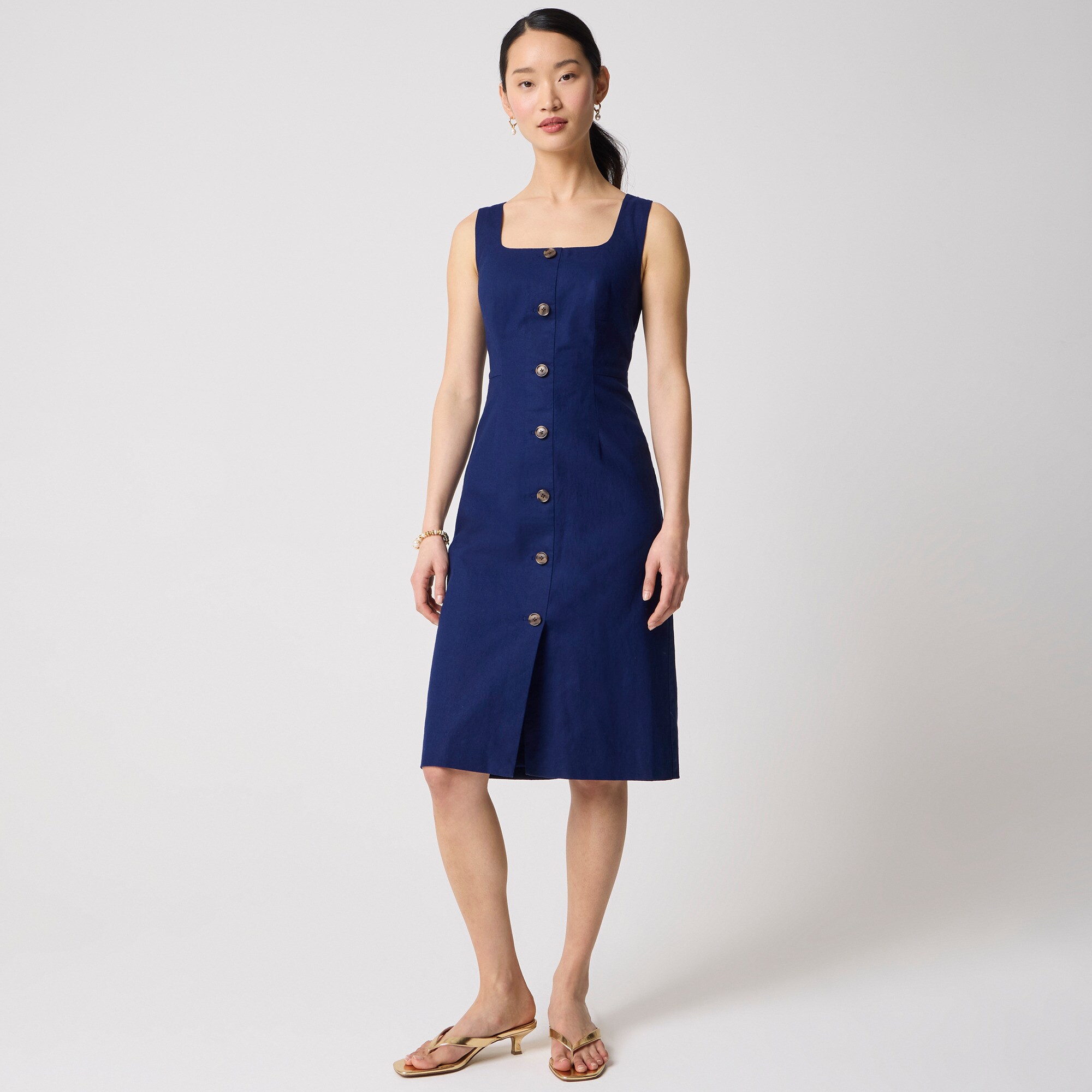 knee length dresses for ladies Milio Milano Button Down Midi Linen Dress