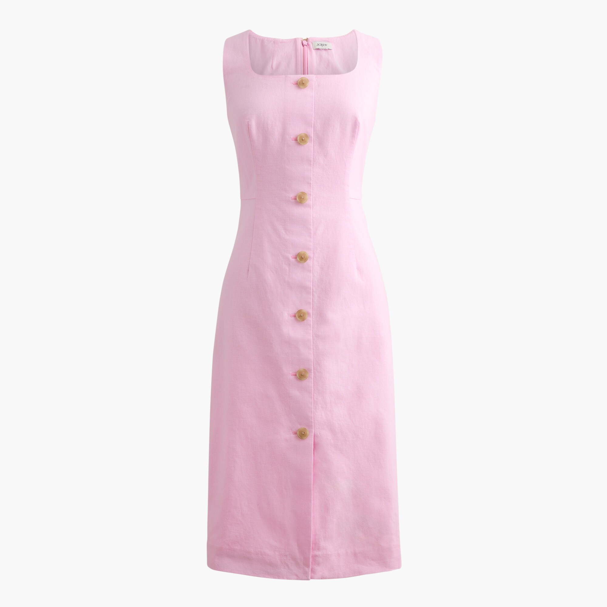 Linen-cotton Blend Button-front Midi Dress For Women | Factory