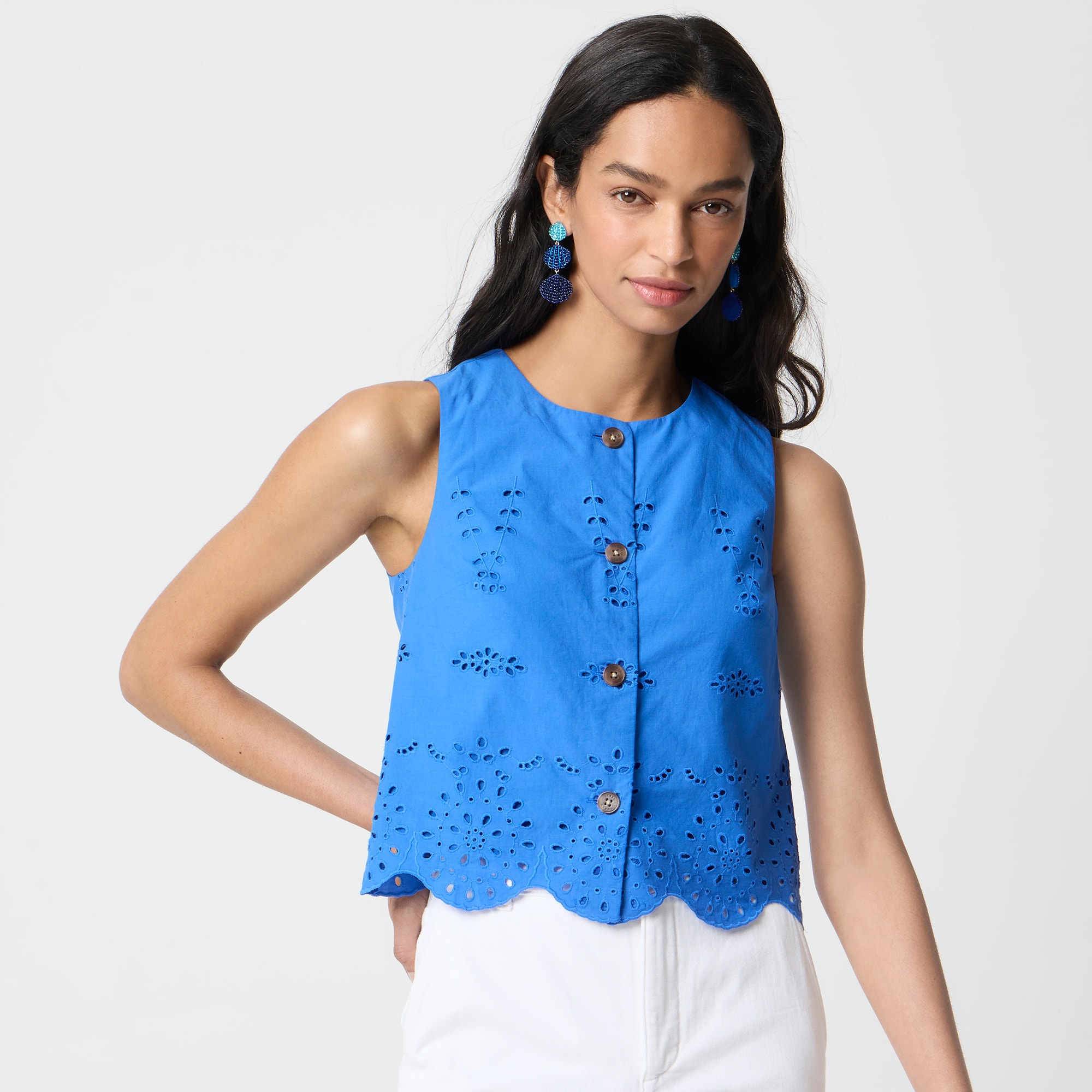 トップス LE CIEL BLEU Ribbed Eyelet SleevelessTop Eyelet Button-front Shell For Women | Factory