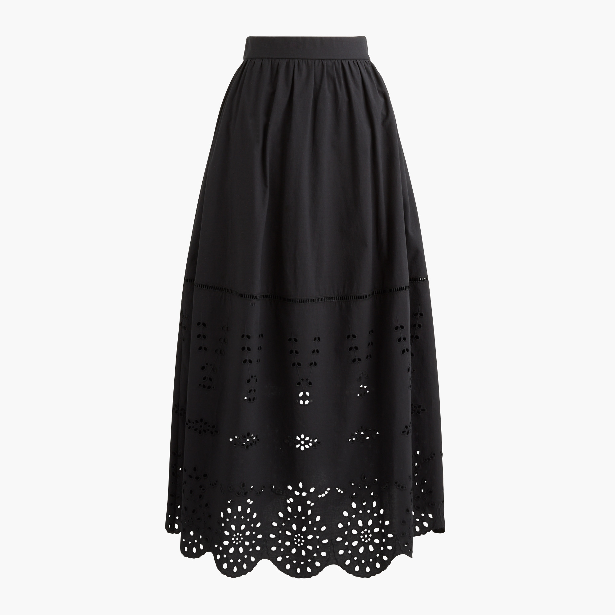 Scallop-hem eyelet midi skirt