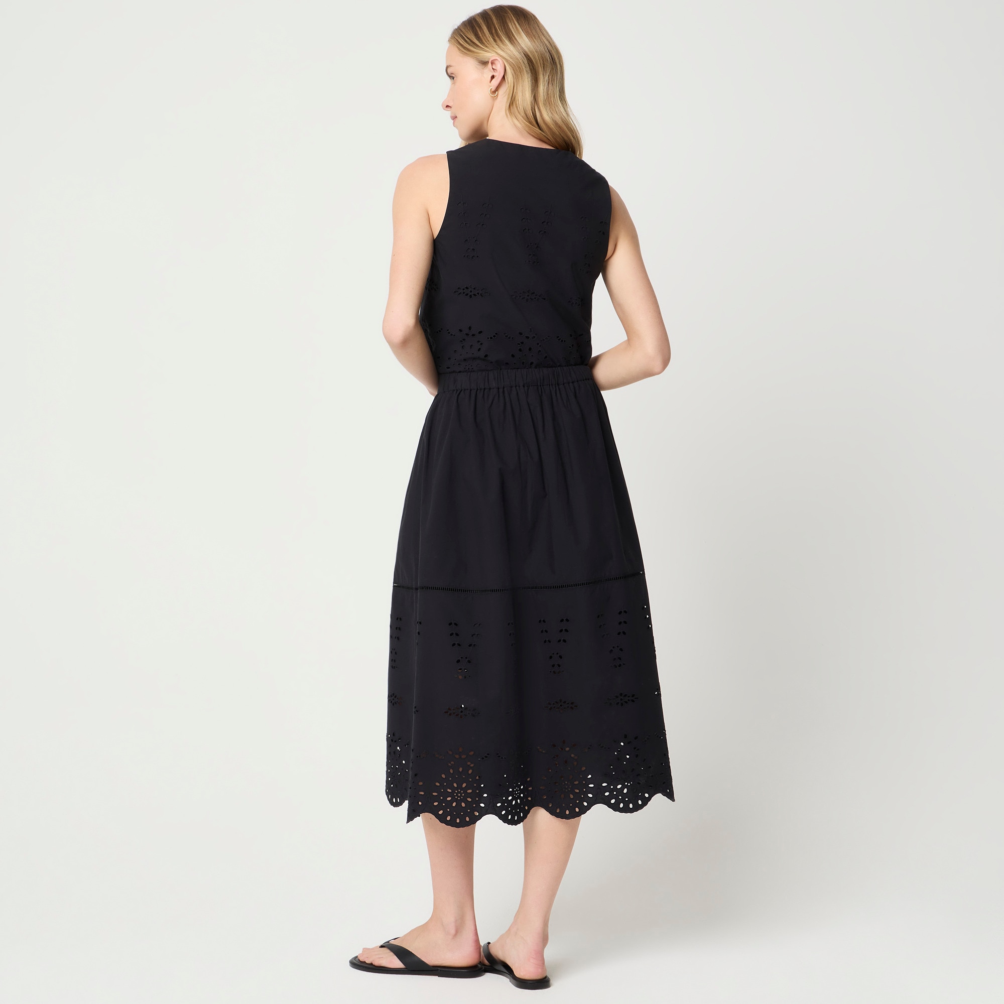 Scallop-hem eyelet midi skirt
