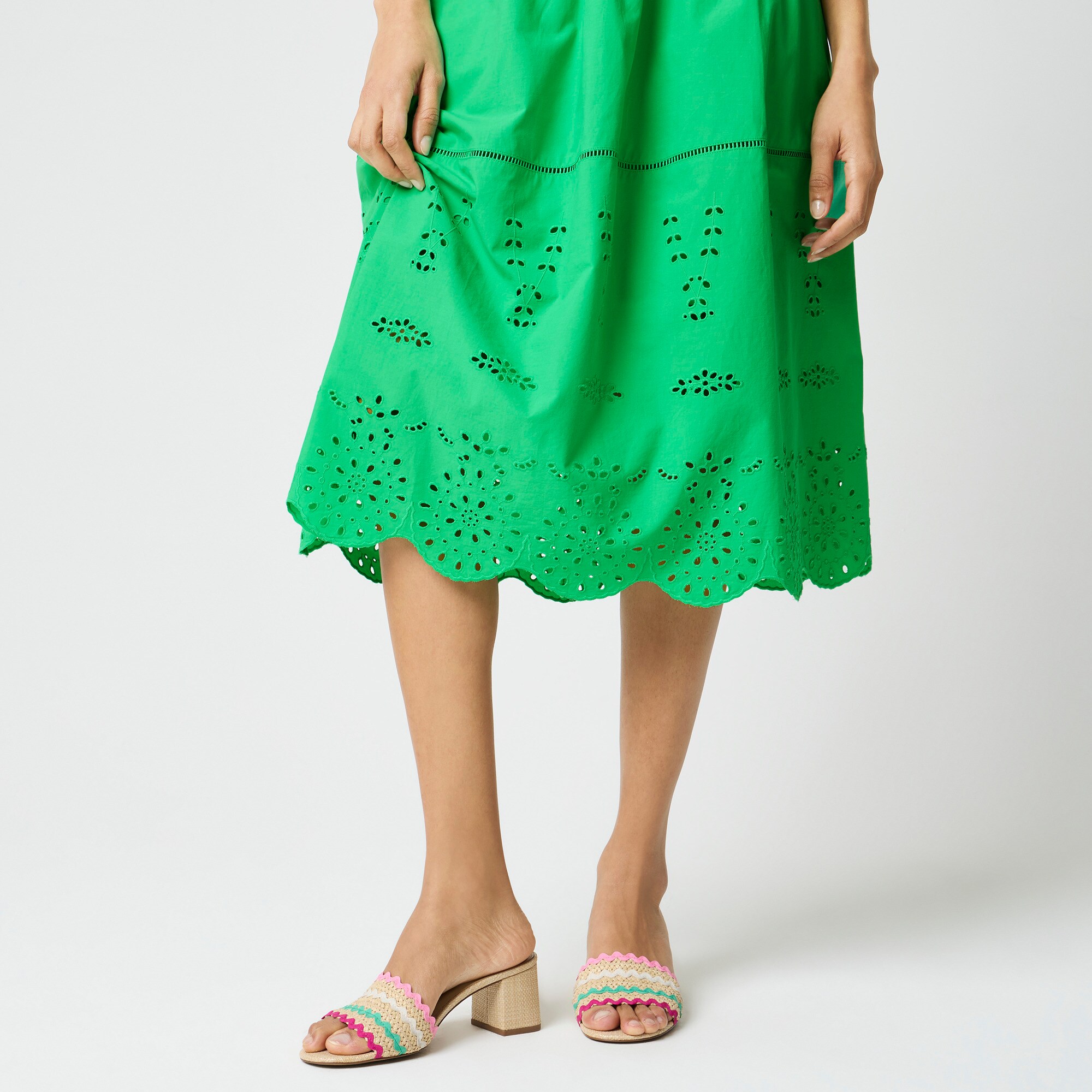 Scallop-hem eyelet midi skirt