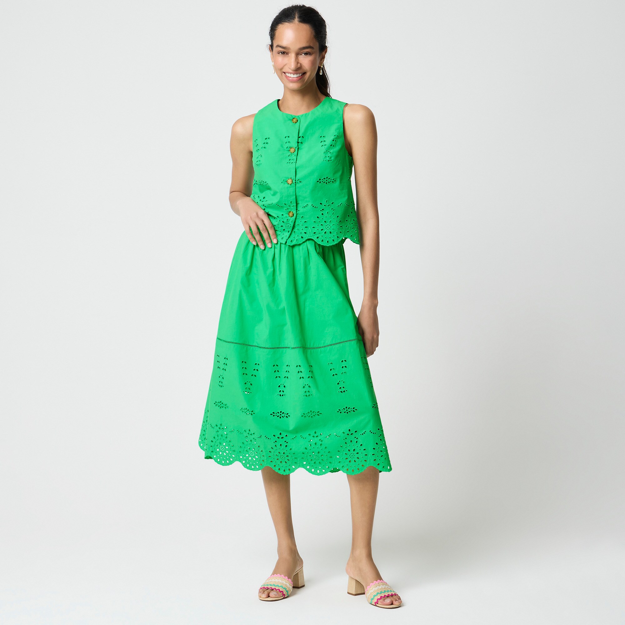 Scallop-hem Eyelet Midi Skirt For Women | Factory