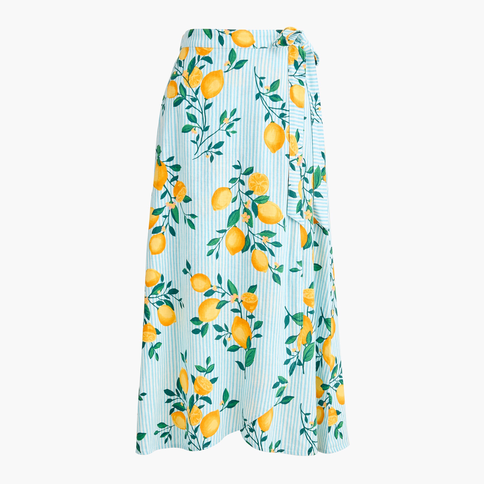 Linen-blend faux-wrap skirt
