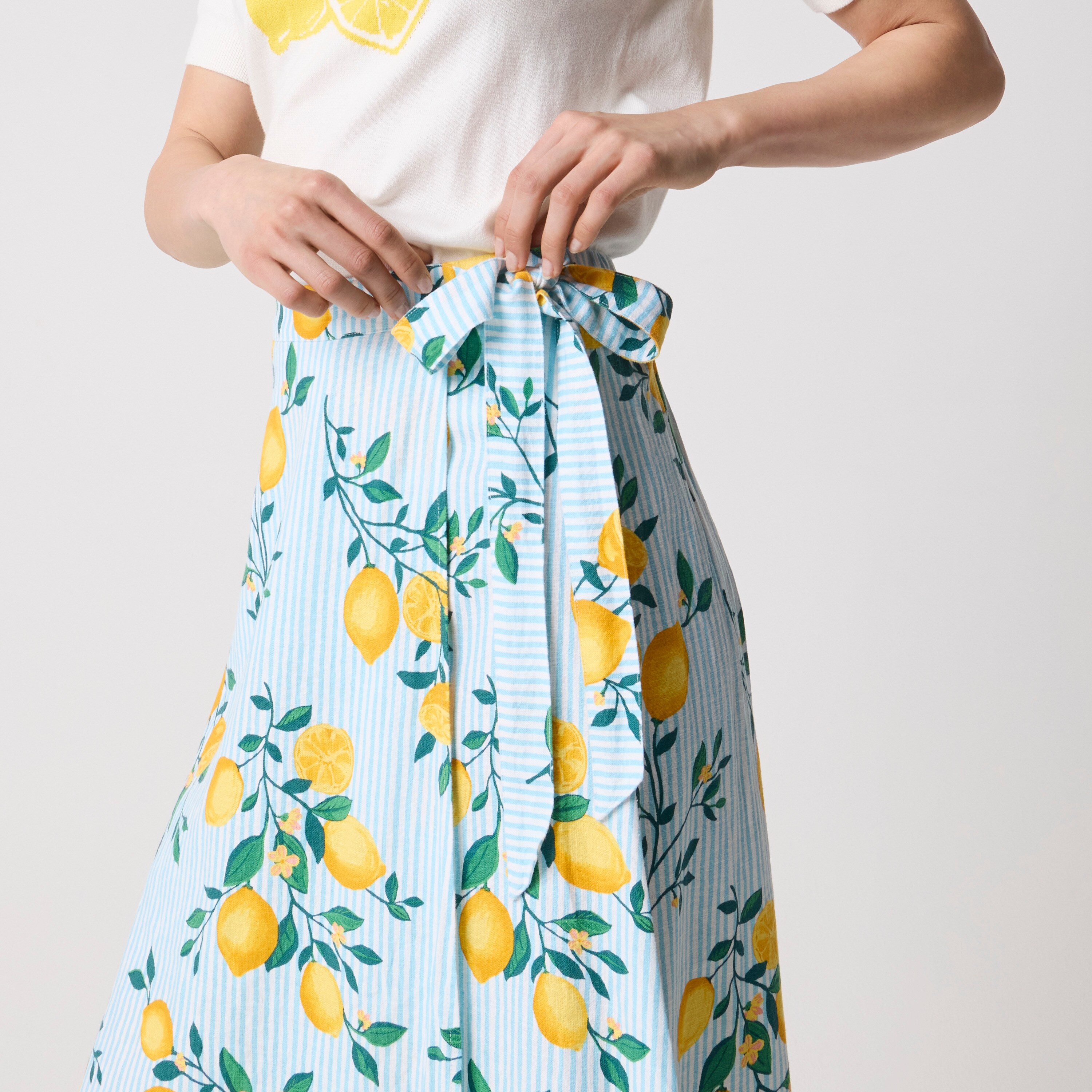 Linen-blend faux-wrap skirt