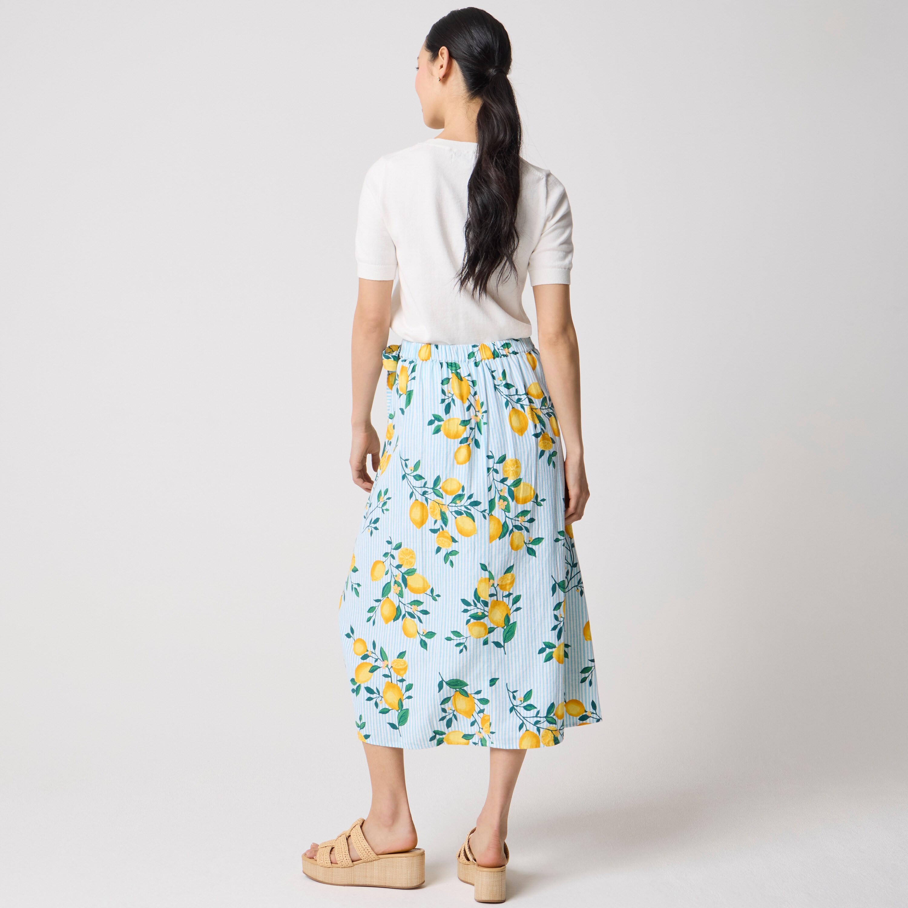 Linen-blend faux-wrap skirt