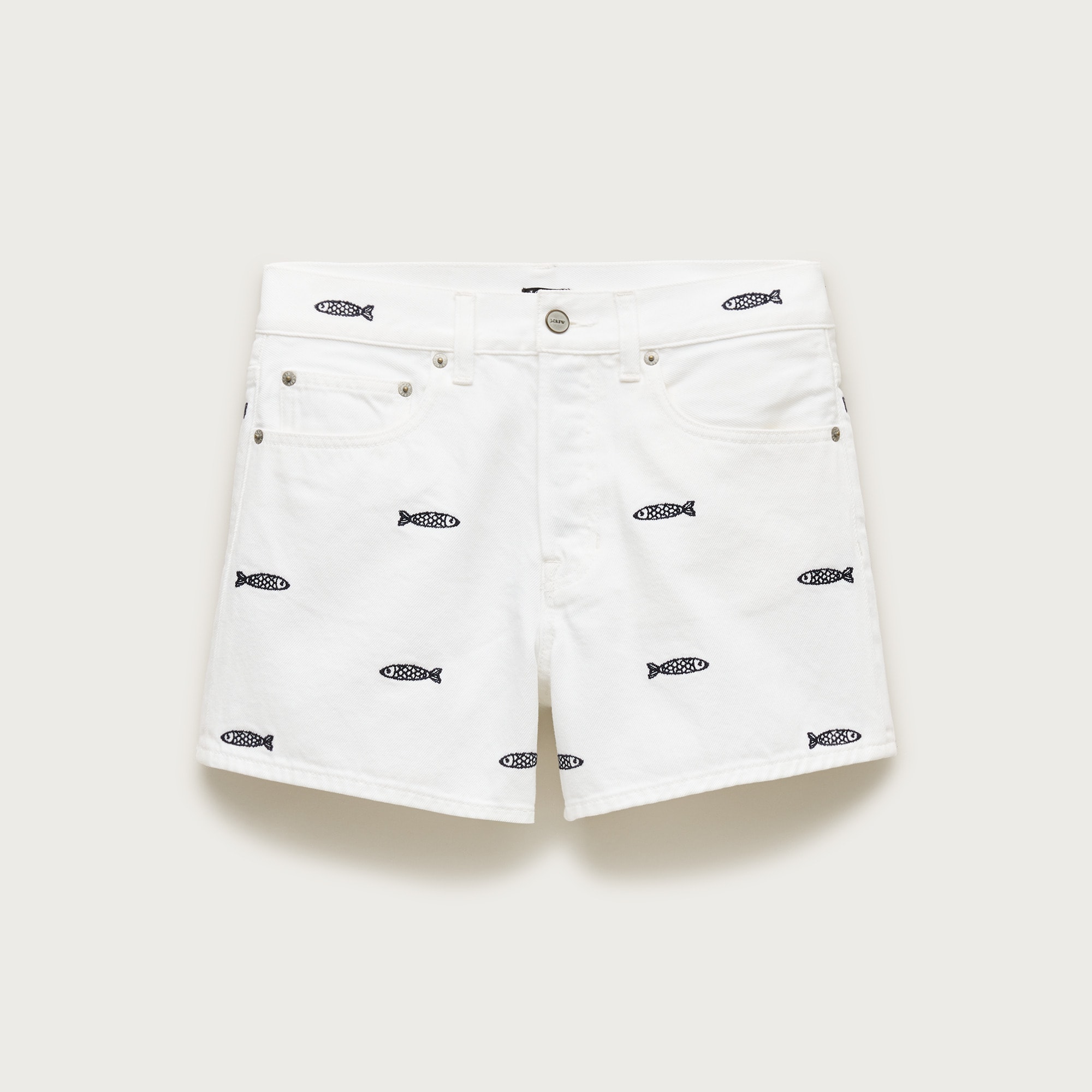 Embroidered mid-rise A-line denim short