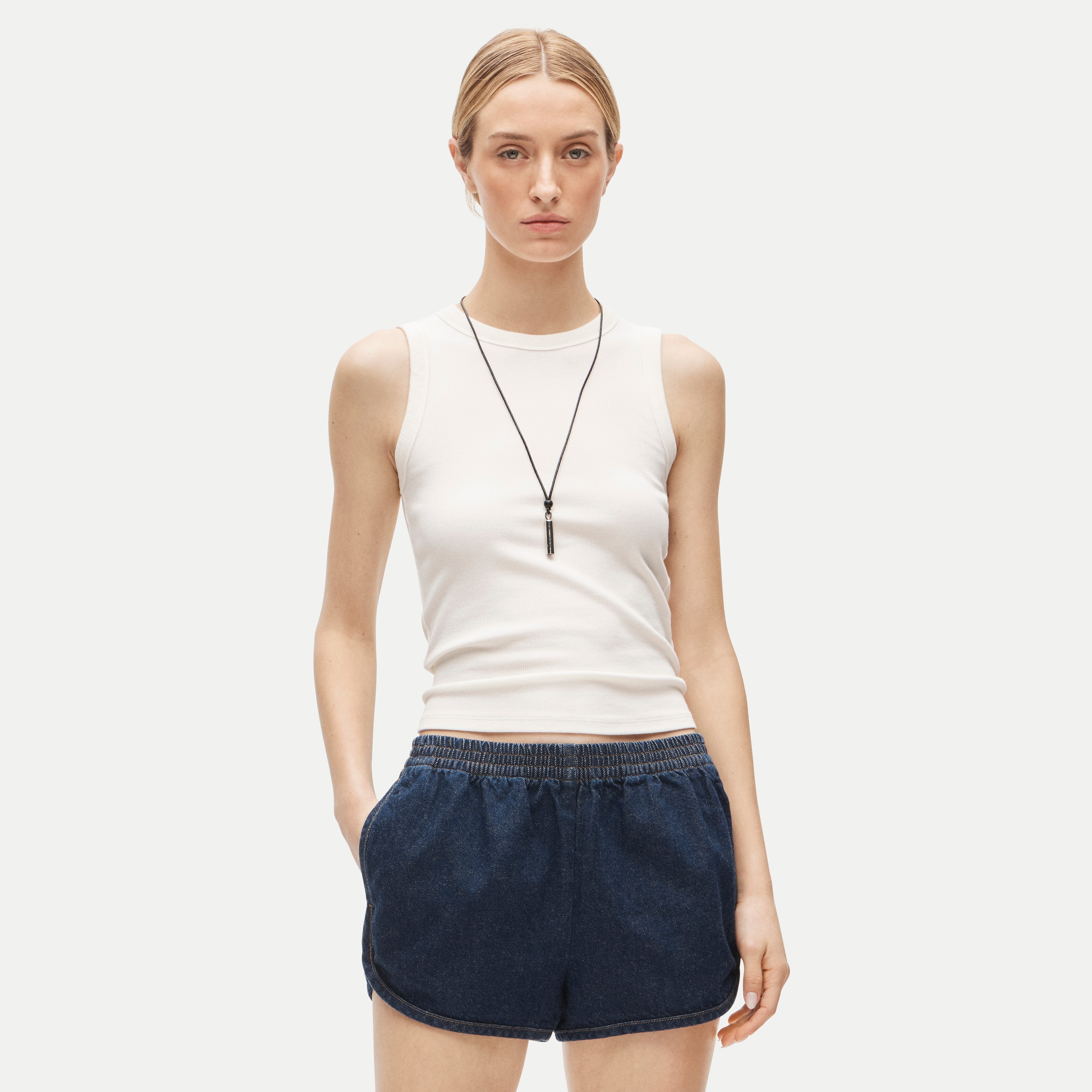 Boxer short in drapey denim