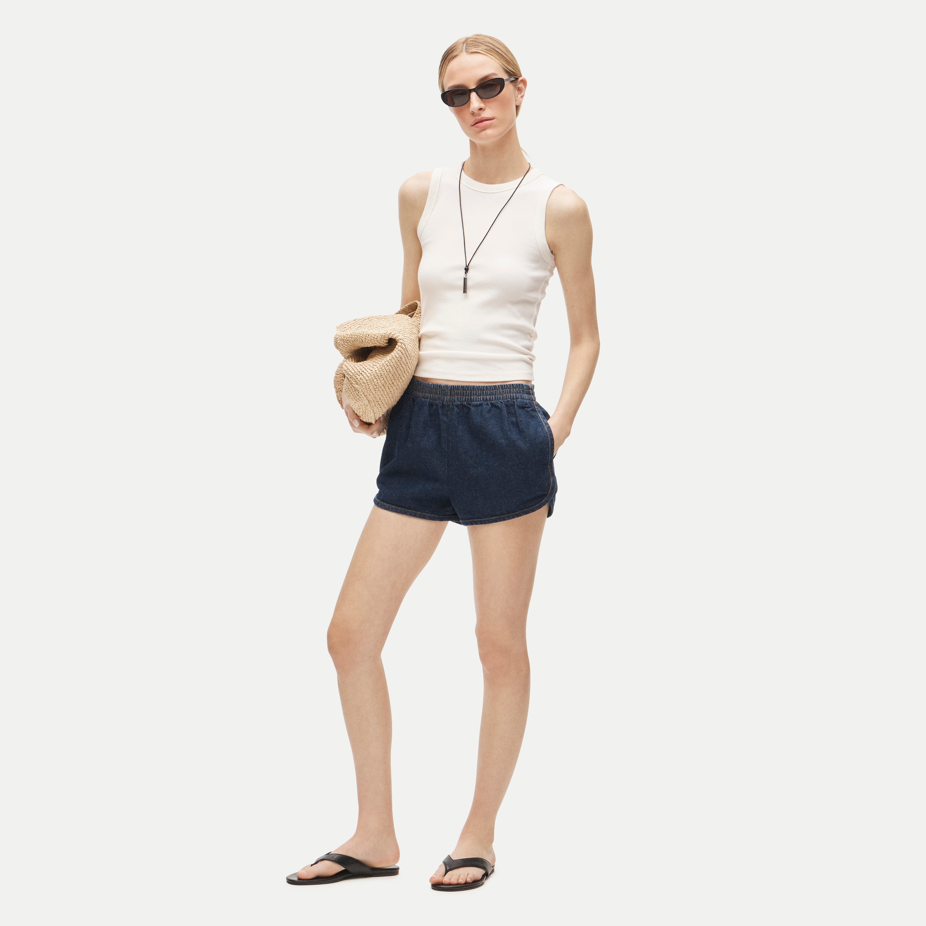 Boxer short in drapey denim