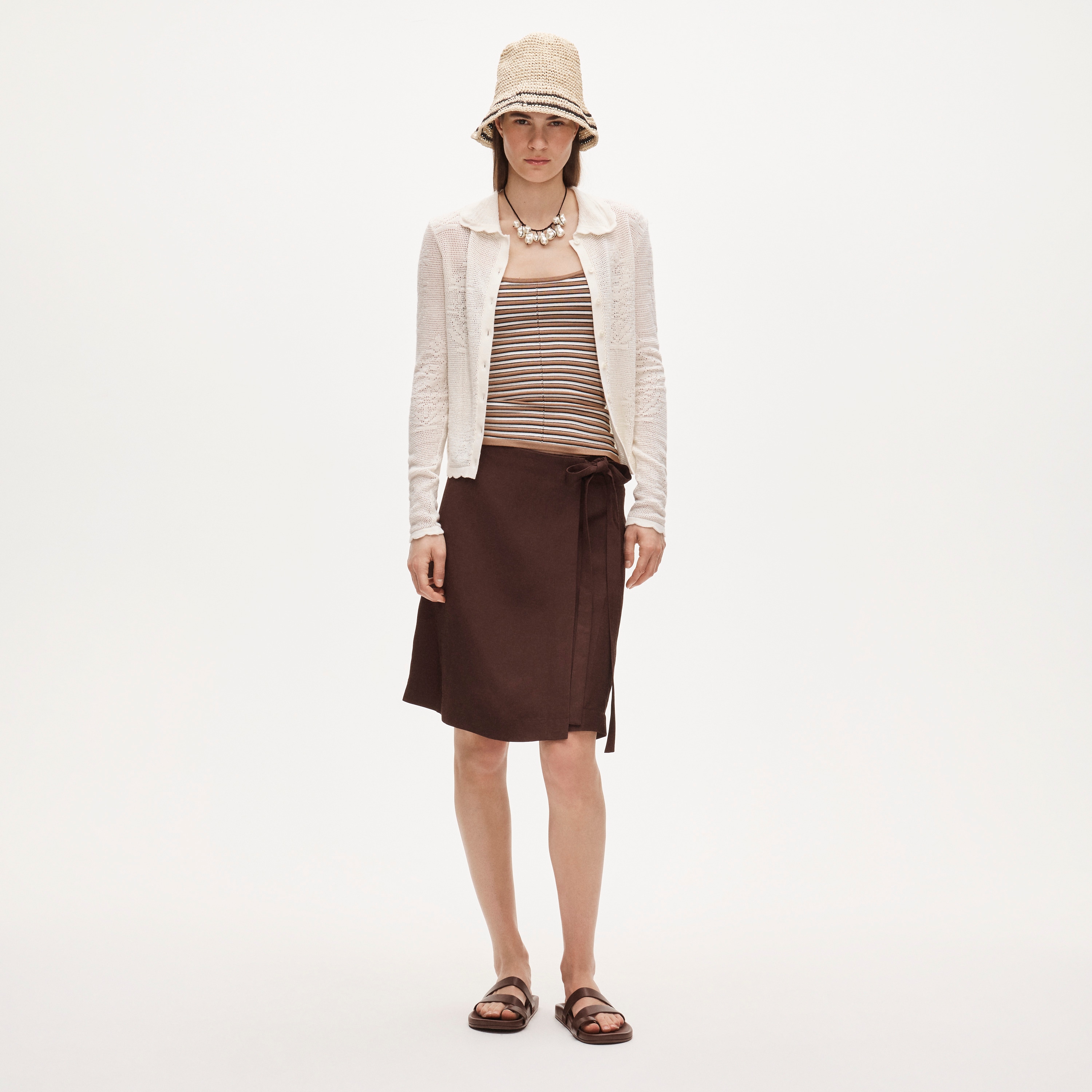 Fairfax faux-wrap skirt in linen blend