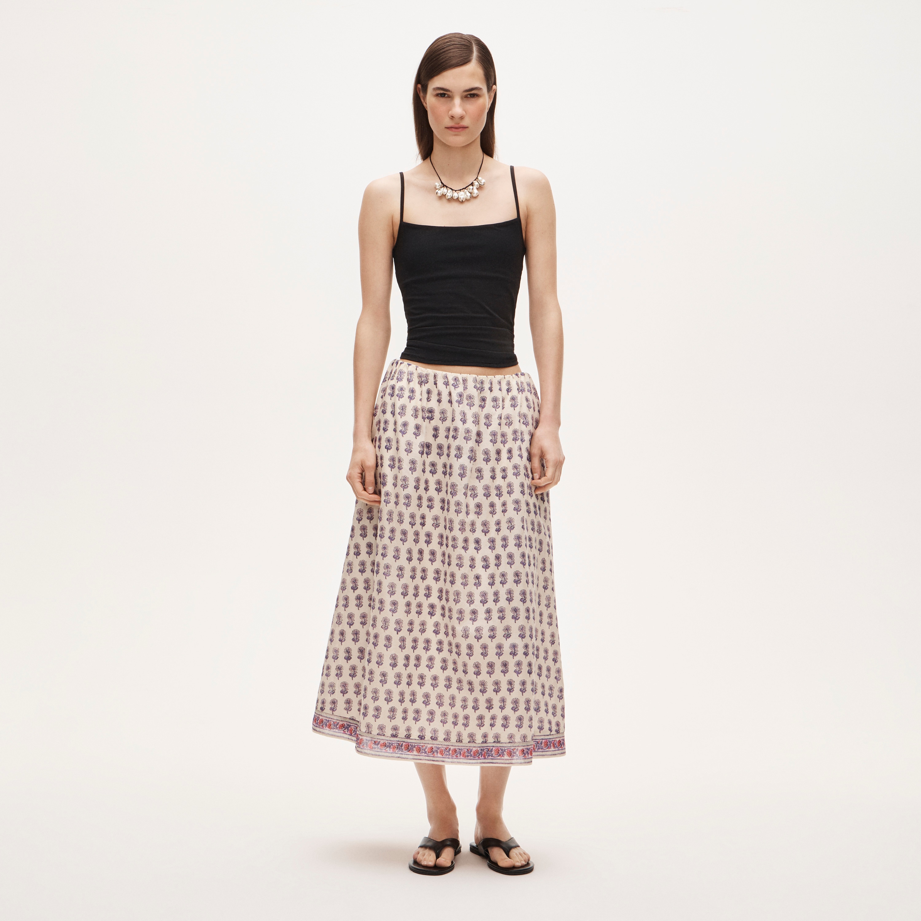 Beckett midi skirt in lilac block print